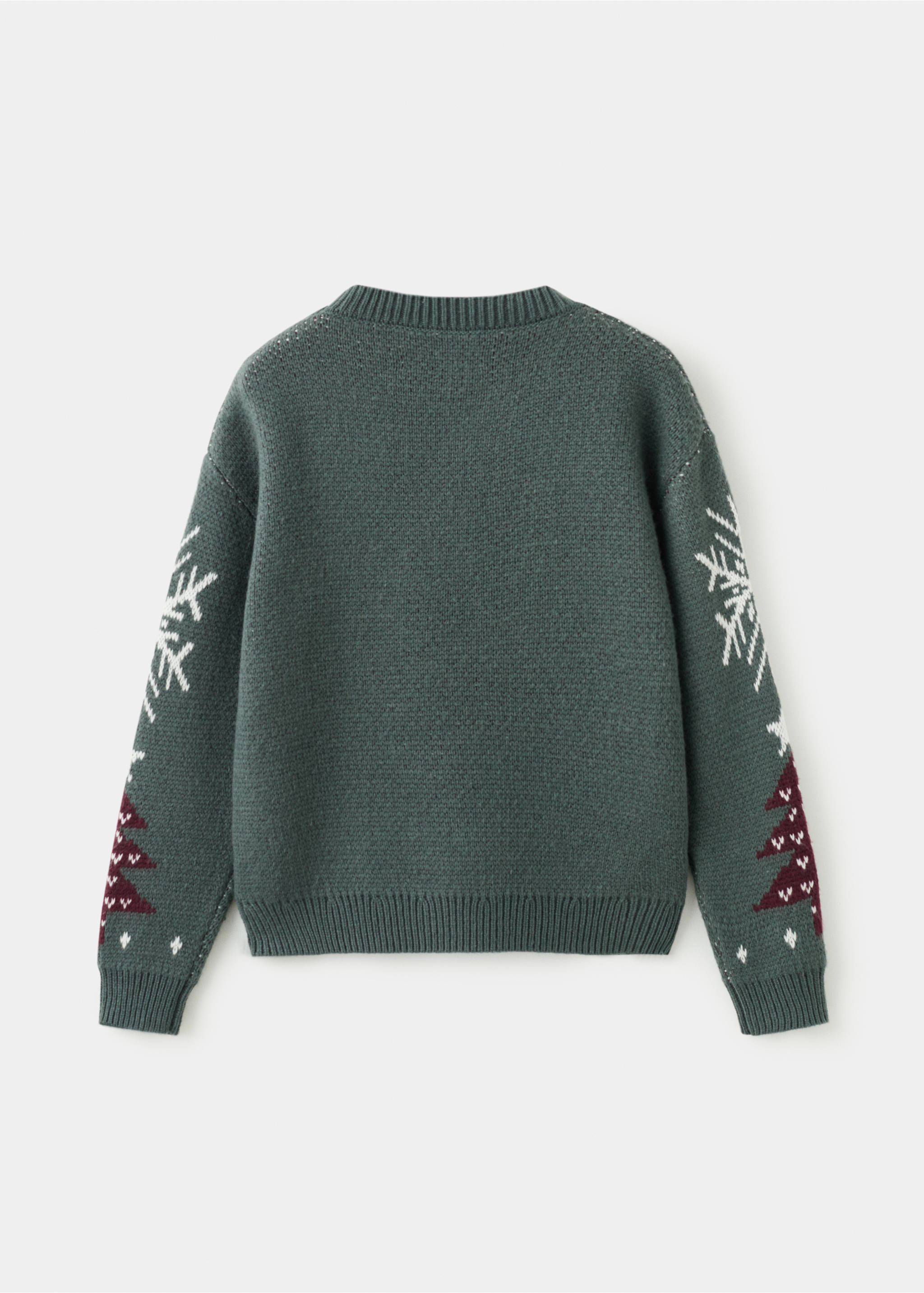 Christmas-print knitted sweater - Reverse of the article, Forest Green. Ref: 17019106-00.