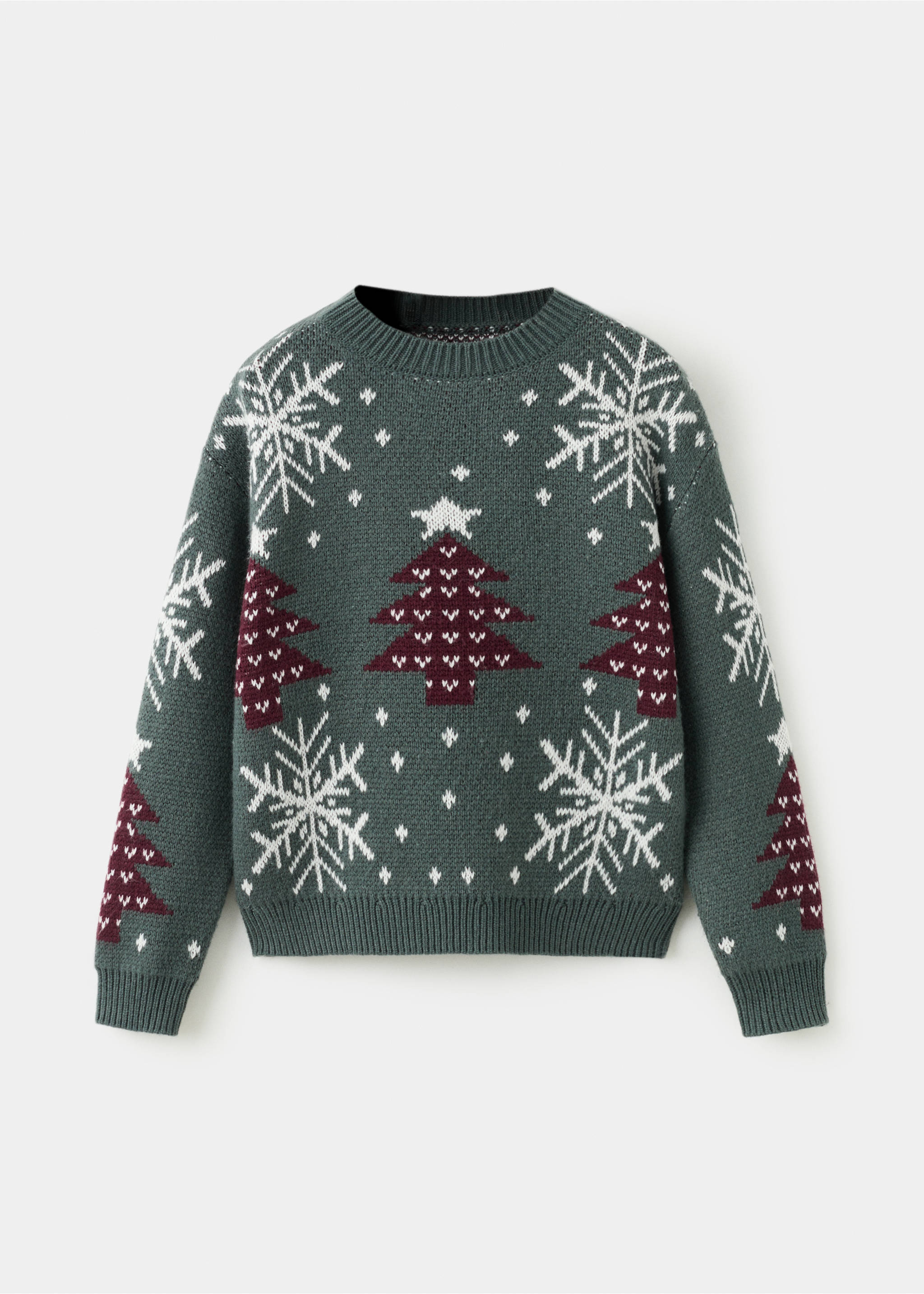 Christmas-print knitted sweater - Article without model, Forest Green. Ref: 17019106-00.