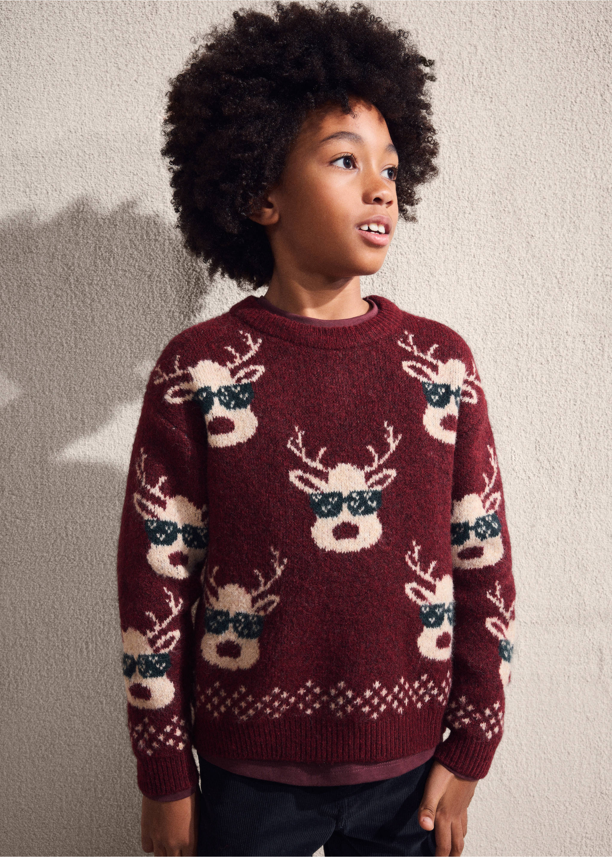 Christmas-print knitted sweater - Details of the article 5, Maroon. Ref: 17019107-00.