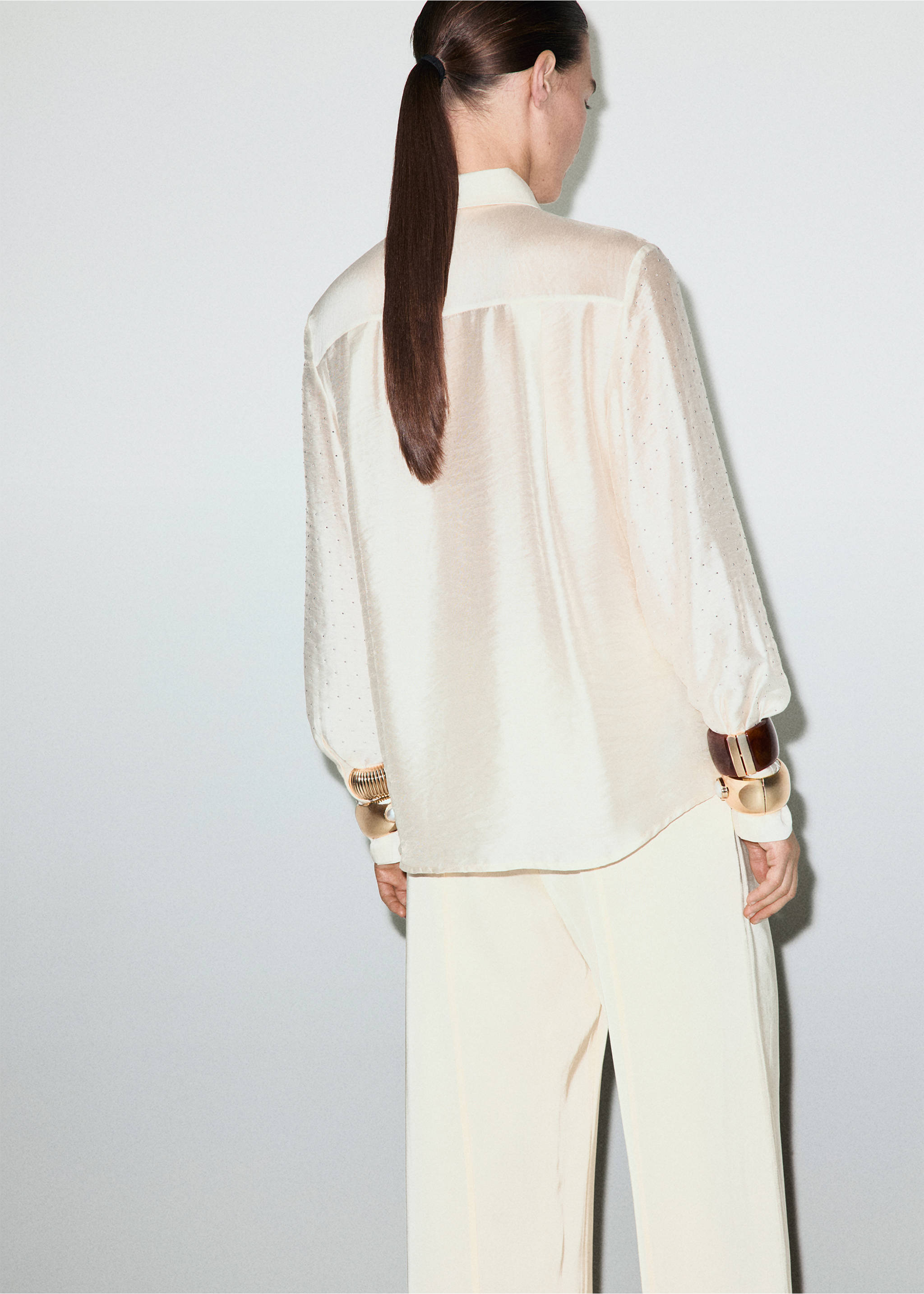 Satin shirt with rhinestones - Reverse of the article, Beige. Ref: 17019109-00.