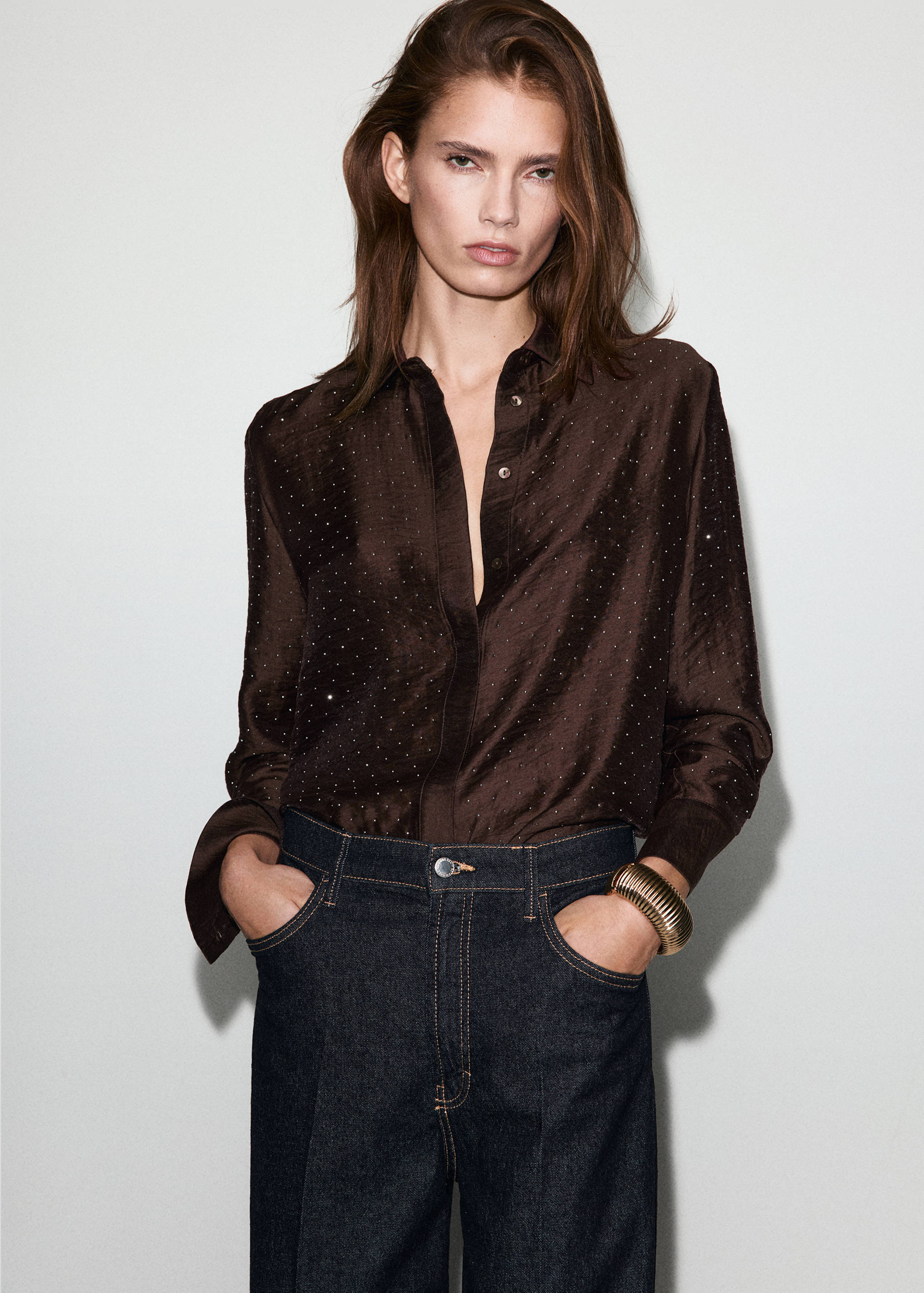 Satin shirt with rhinestones - Medium plane