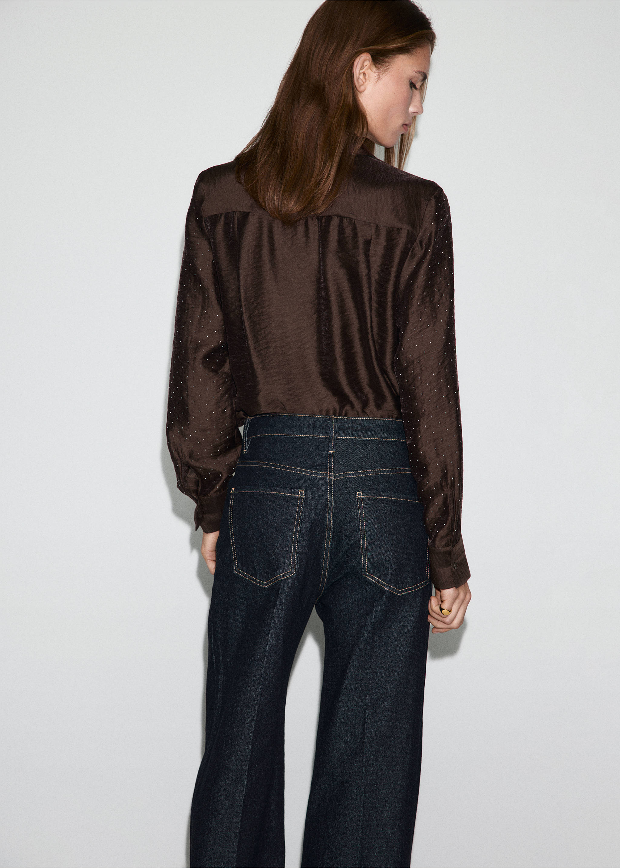Satin shirt with rhinestones - Reverse of the article, Brown. Ref: 17019109-00.