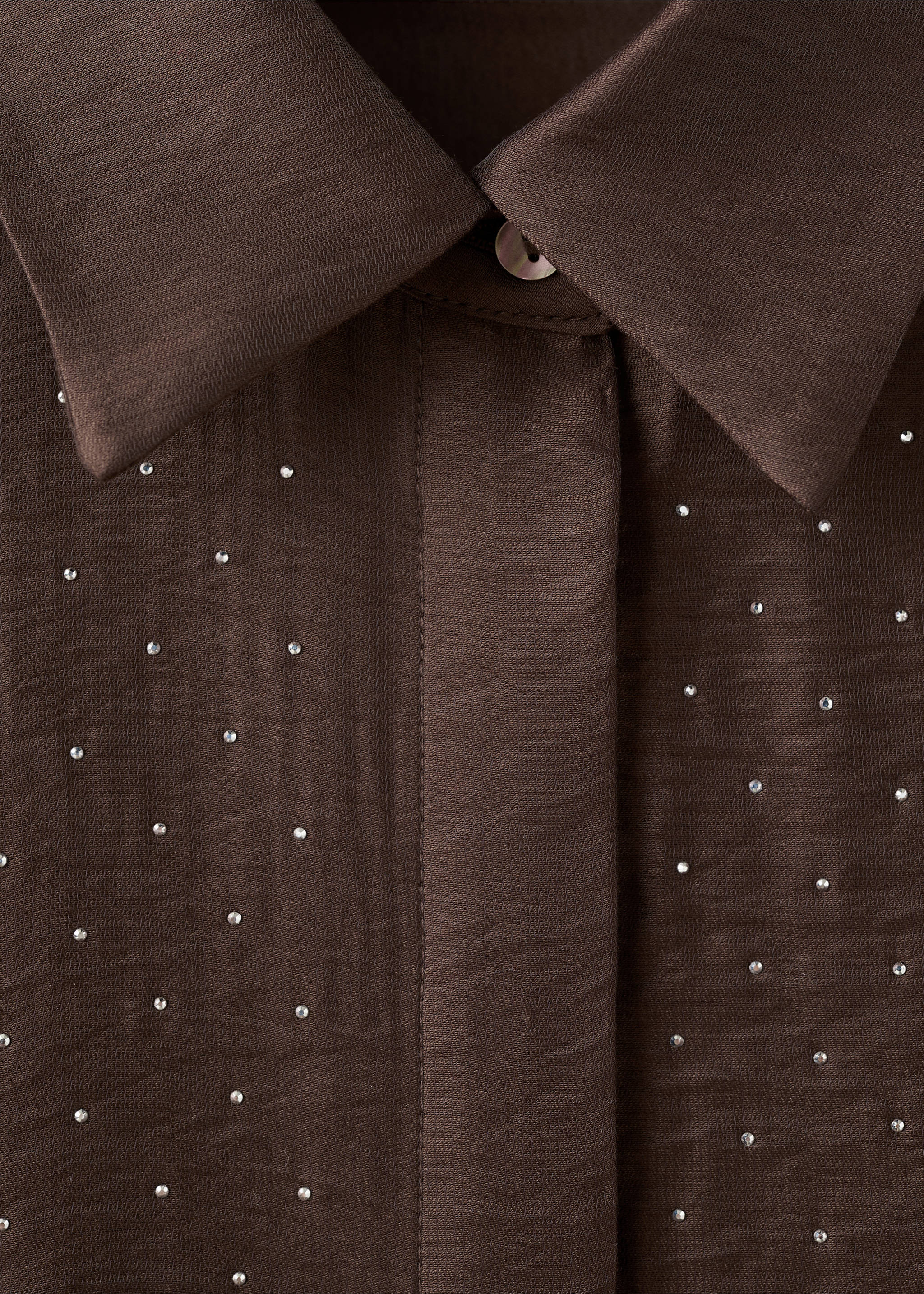 Satin shirt with rhinestones - Details of the article 8, Brown. Ref: 17019109-00.
