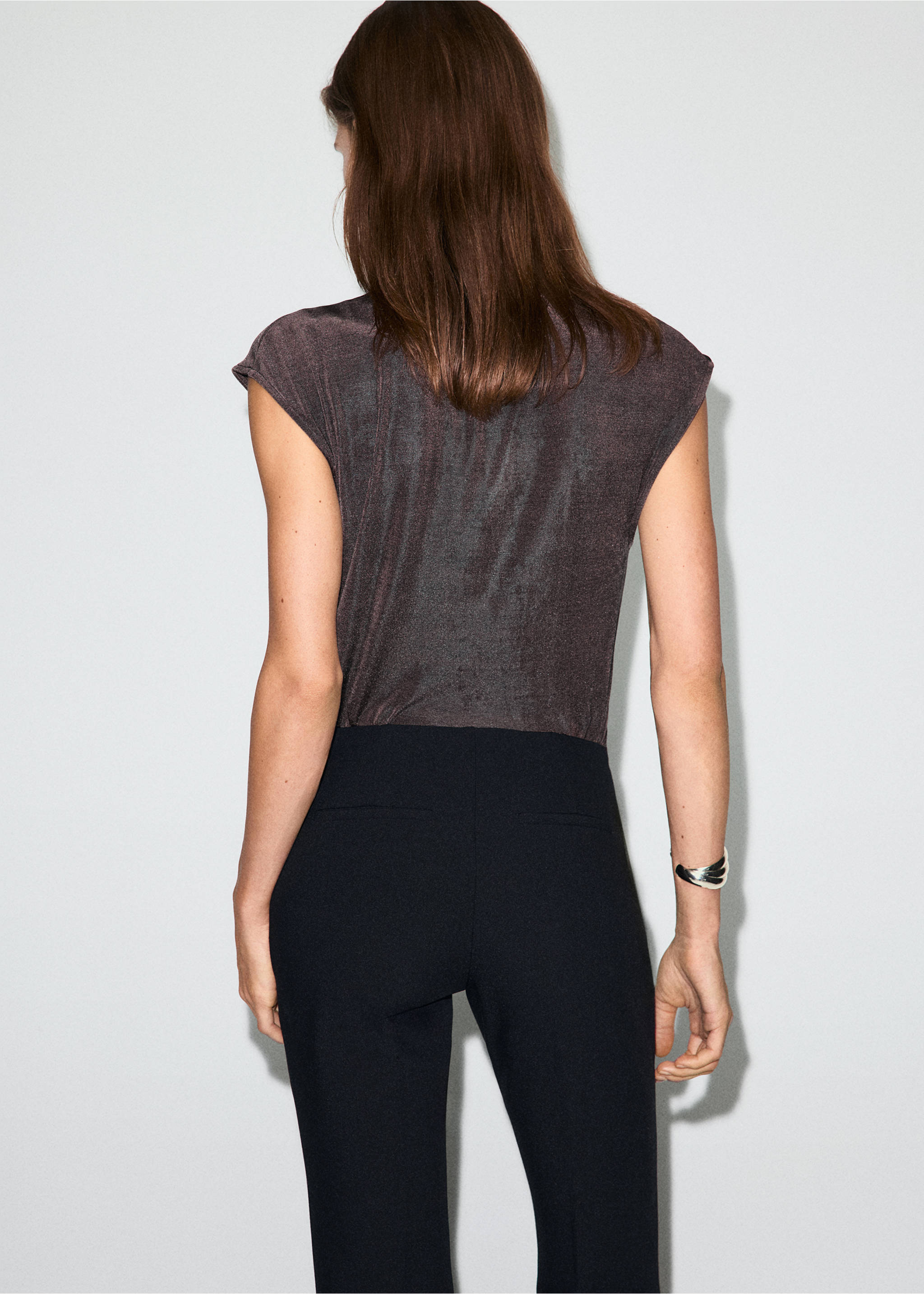 T-shirt lurex détail froncé - Verso de l’article, Marron. Ref: 17019115-00.