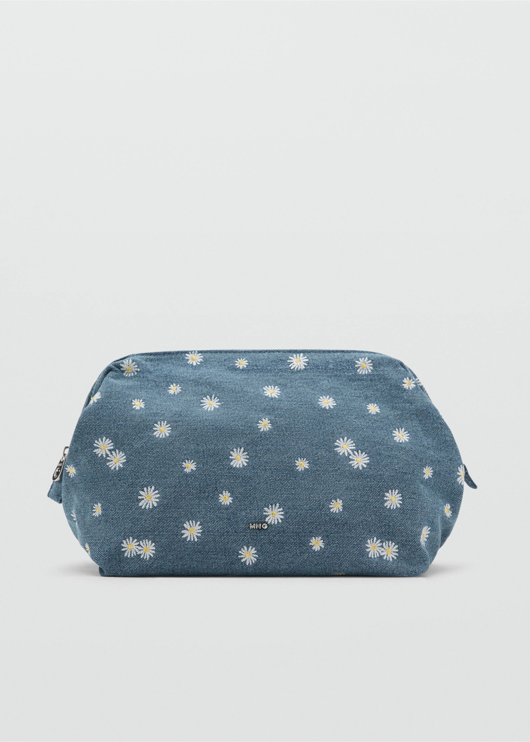 Denim toiletry bag embroidered with flowers - Article without model, Dark Blue. Ref: 17021125-00.