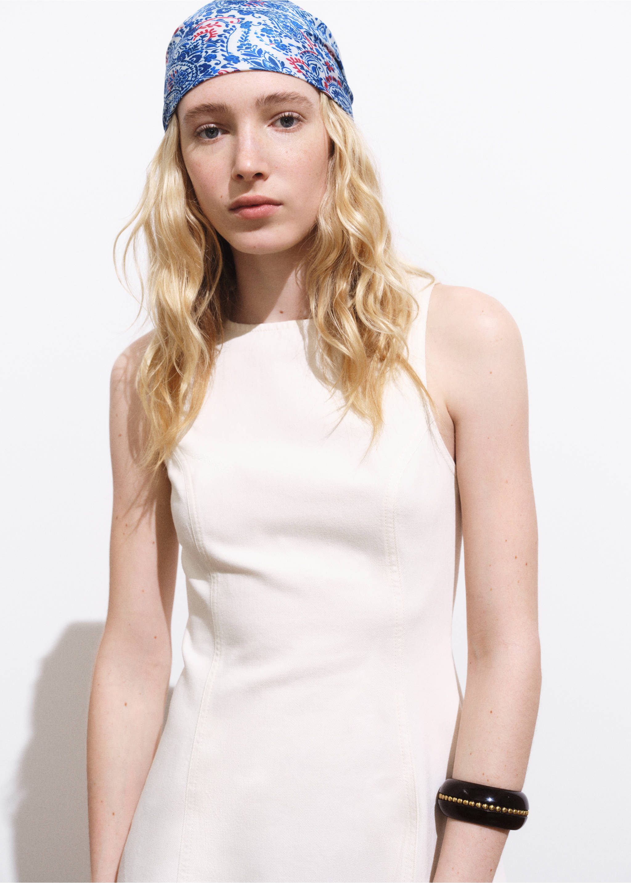 Paisley print scarf - Details of the article 9, Blue. Ref: 17021134-00.