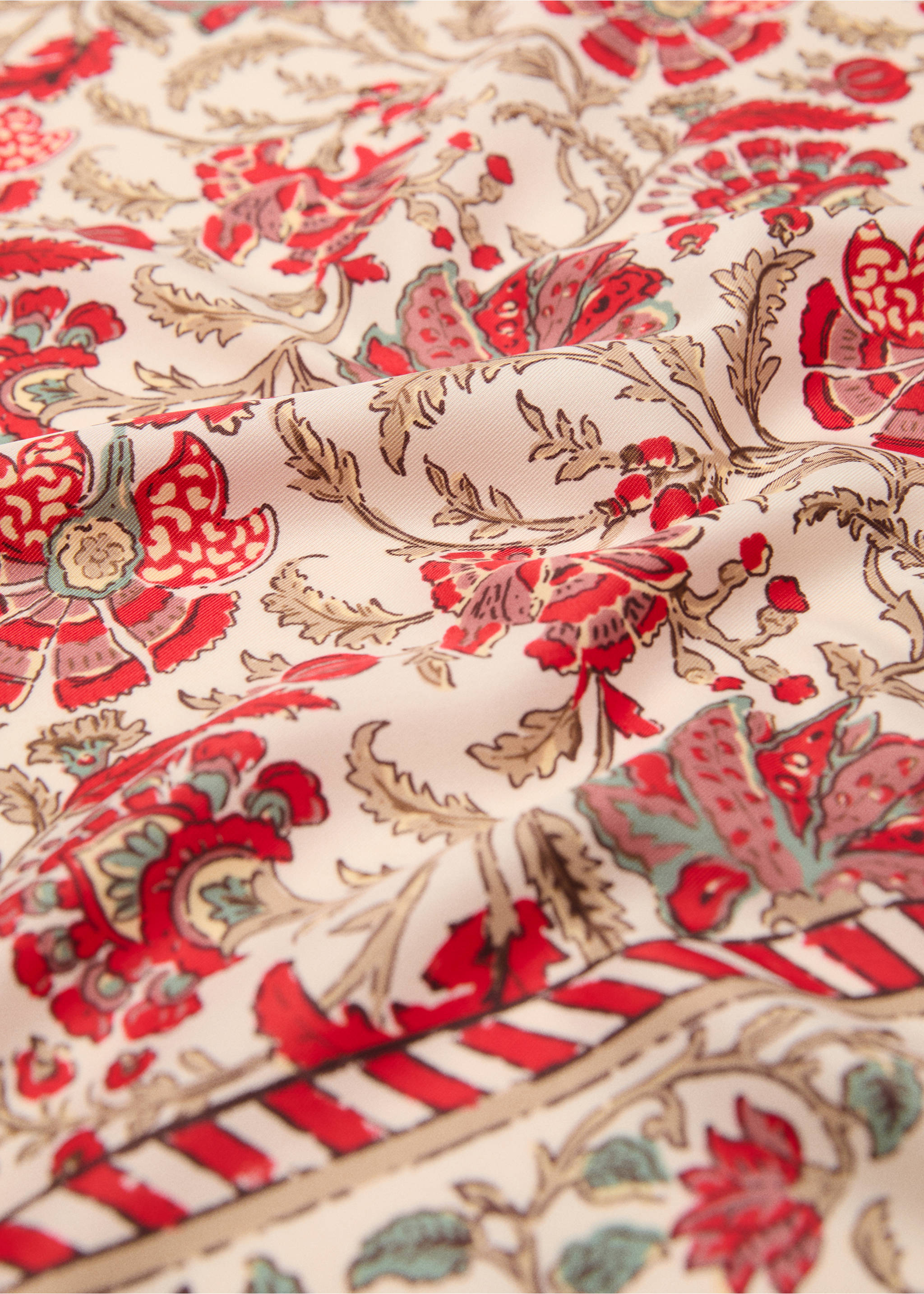 Flowers printed scarf - Medium plane, Ecru. Ref: 17021151-00.