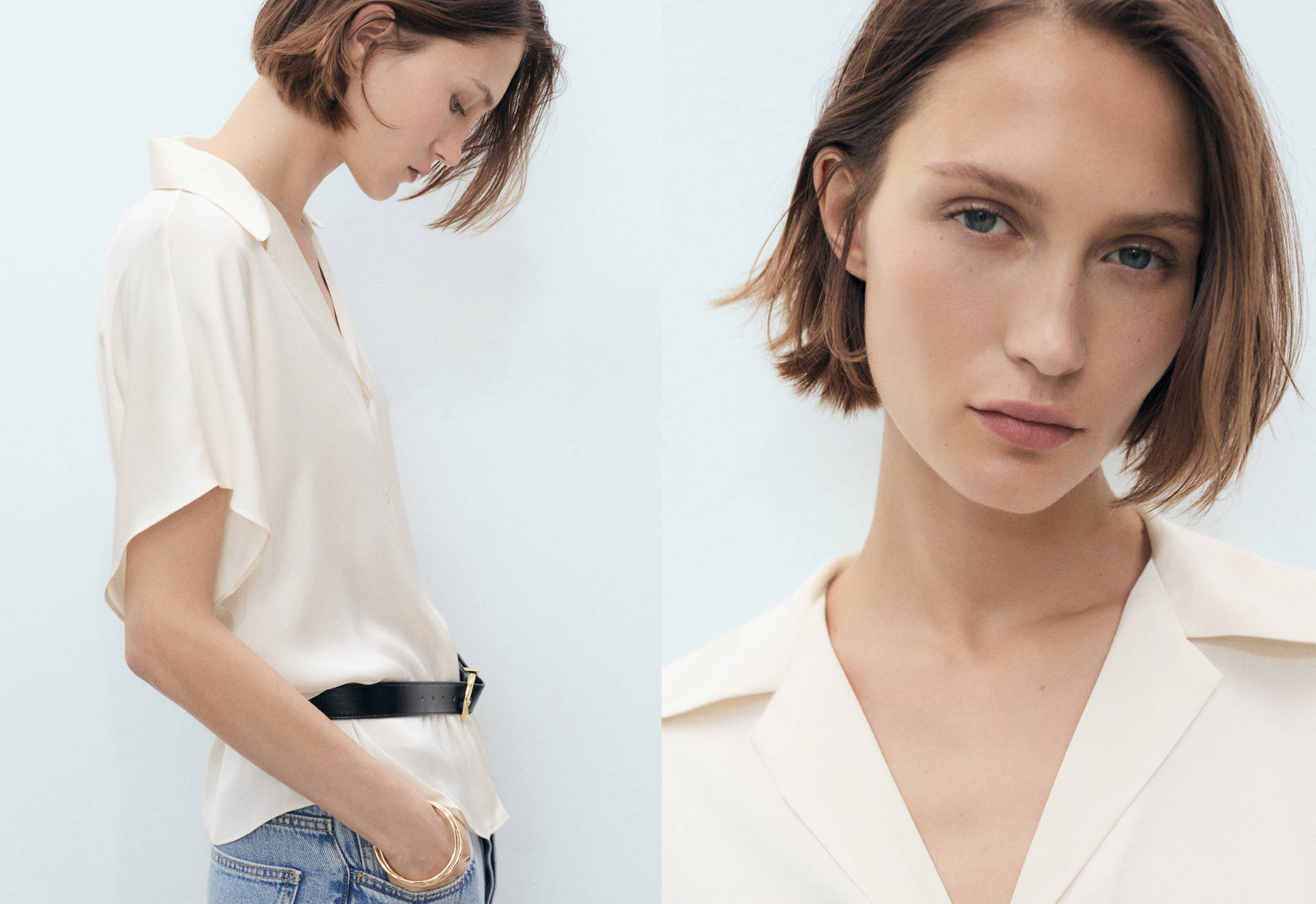Short-sleeved satin shirt - Panoramic plane