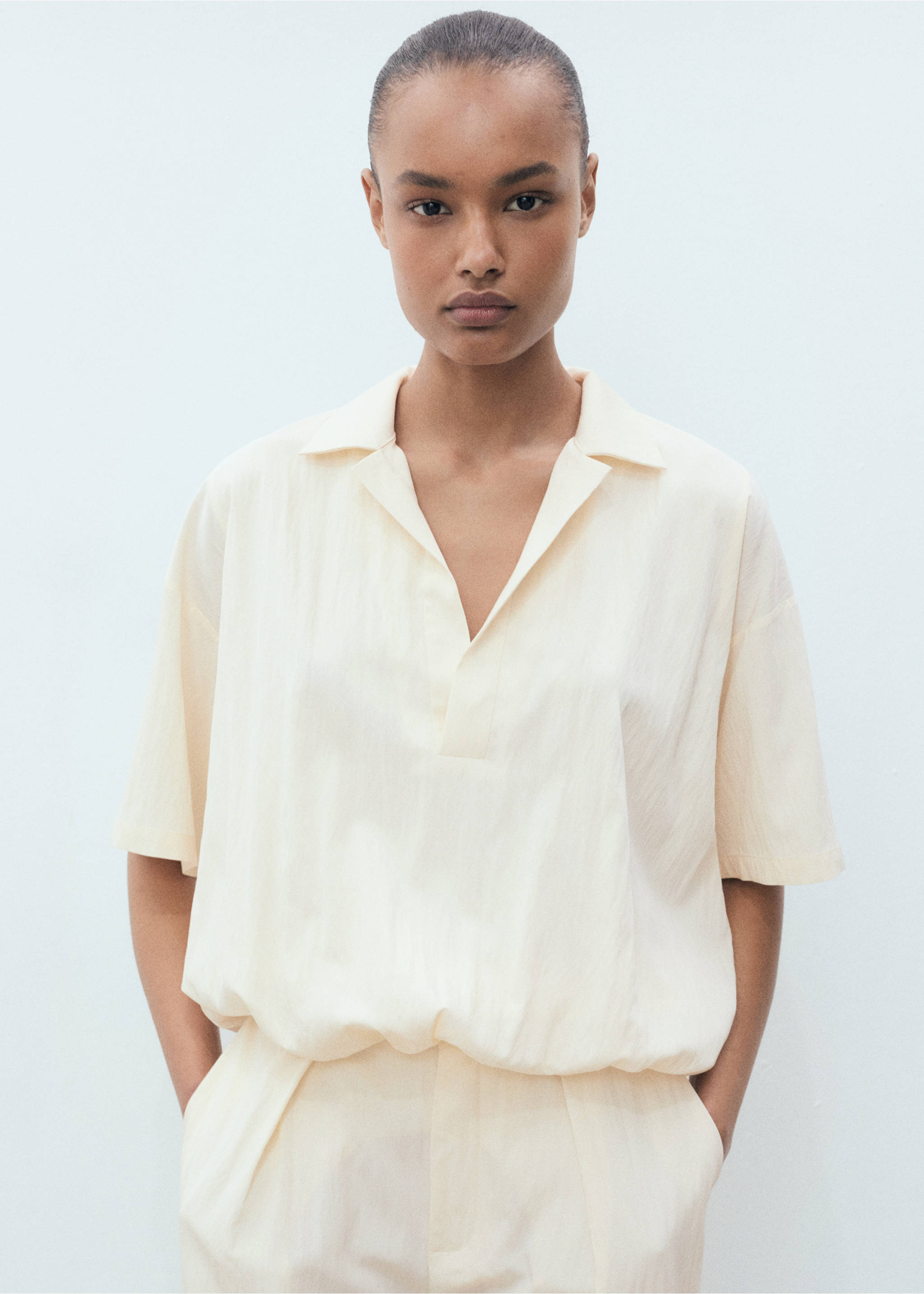 Crop puffed shirt - Medium plane, Vanilla. Ref: 17021157-00.