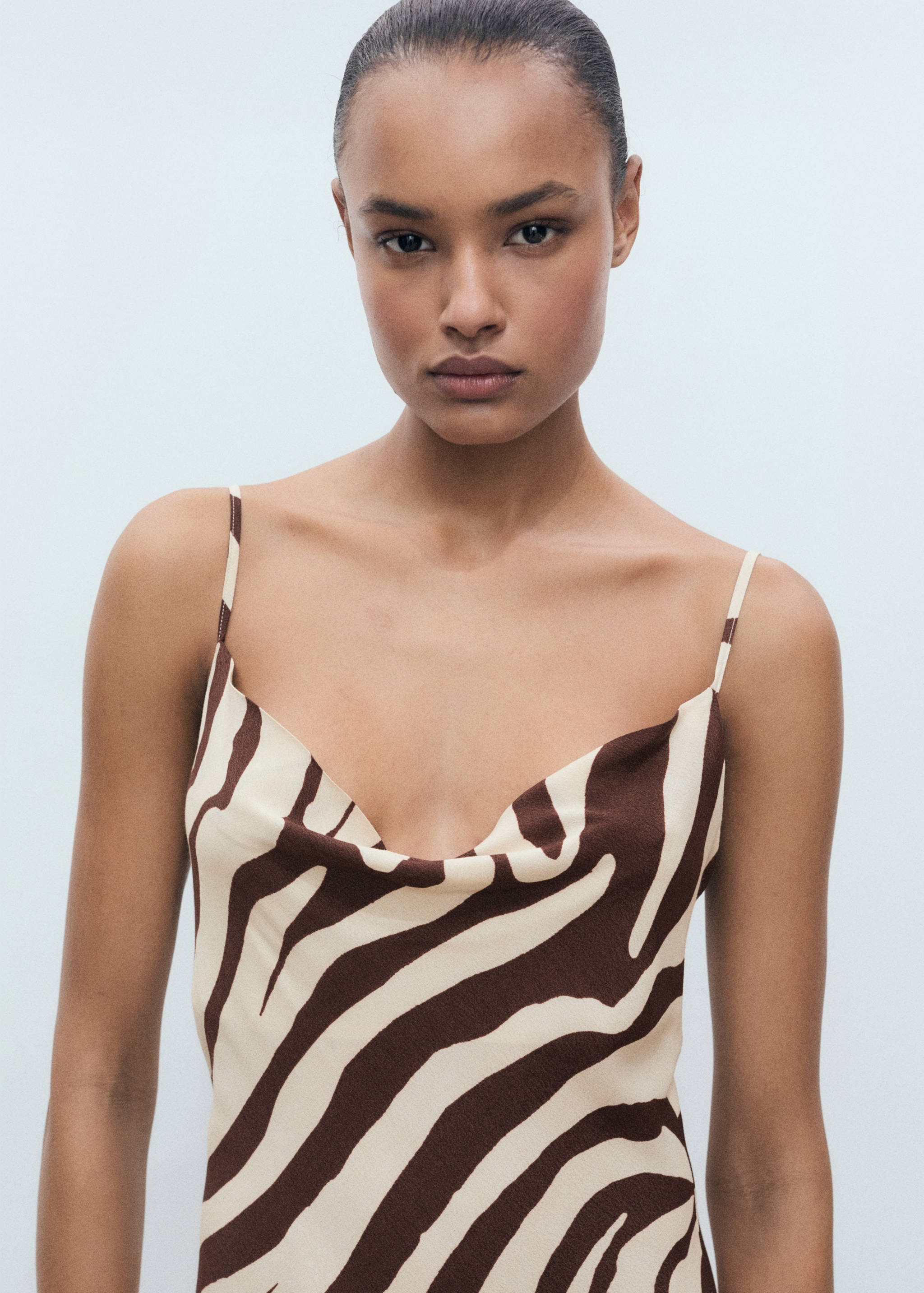 Zebra-print dress with draped neckline - Women | MANGO OUTLET USA