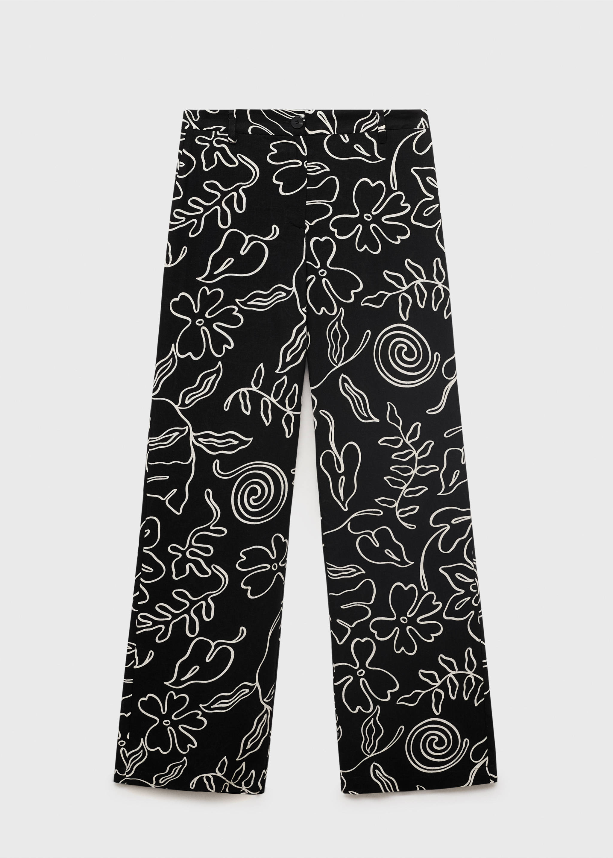 Floral-print linen-blend trousers - Article without model, Black. Ref: 17021167-00.
