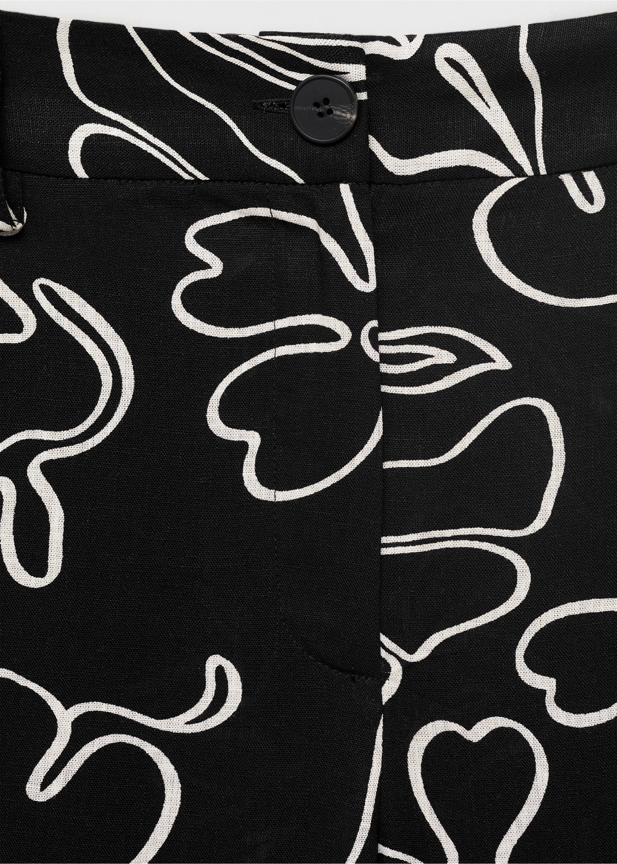 Floral-print linen-blend trousers - Details of the article 8, Black. Ref: 17021167-00.