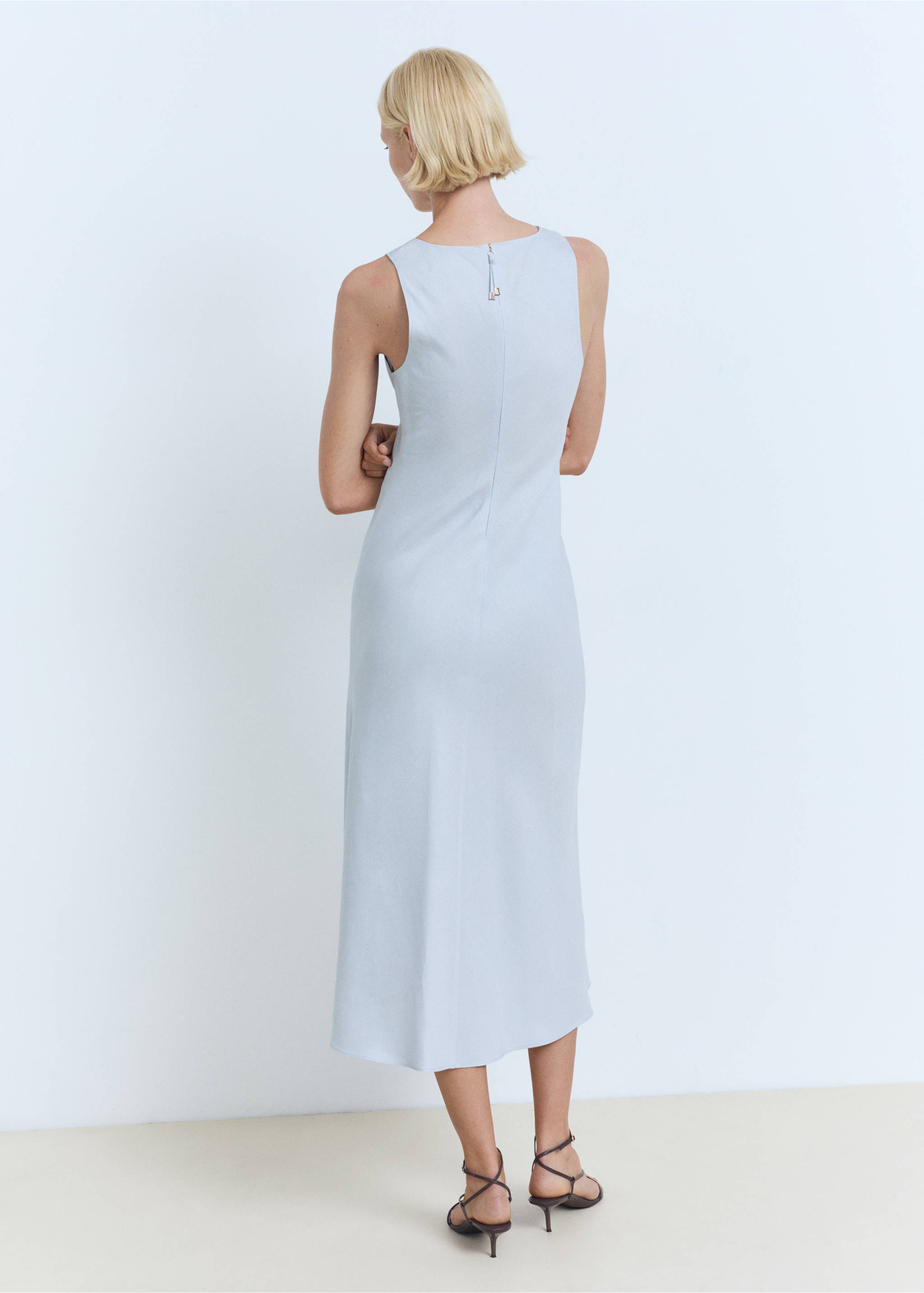 Linen-blend midi dress - Reverse of the article, Aqua Green. Ref: 17021172-00.
