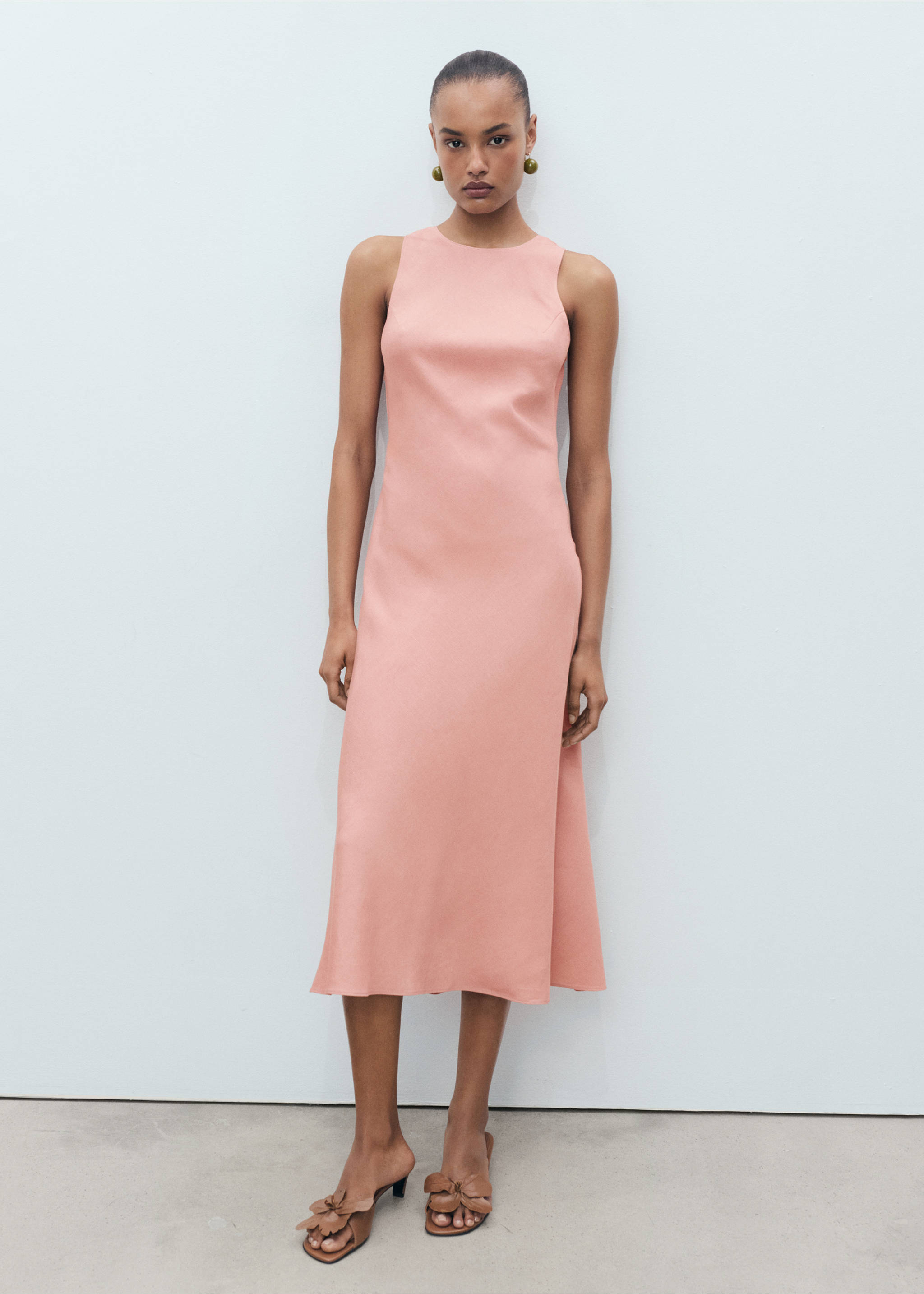 Linen-blend midi dress - General plane, Pink. Ref: 17021172-00.
