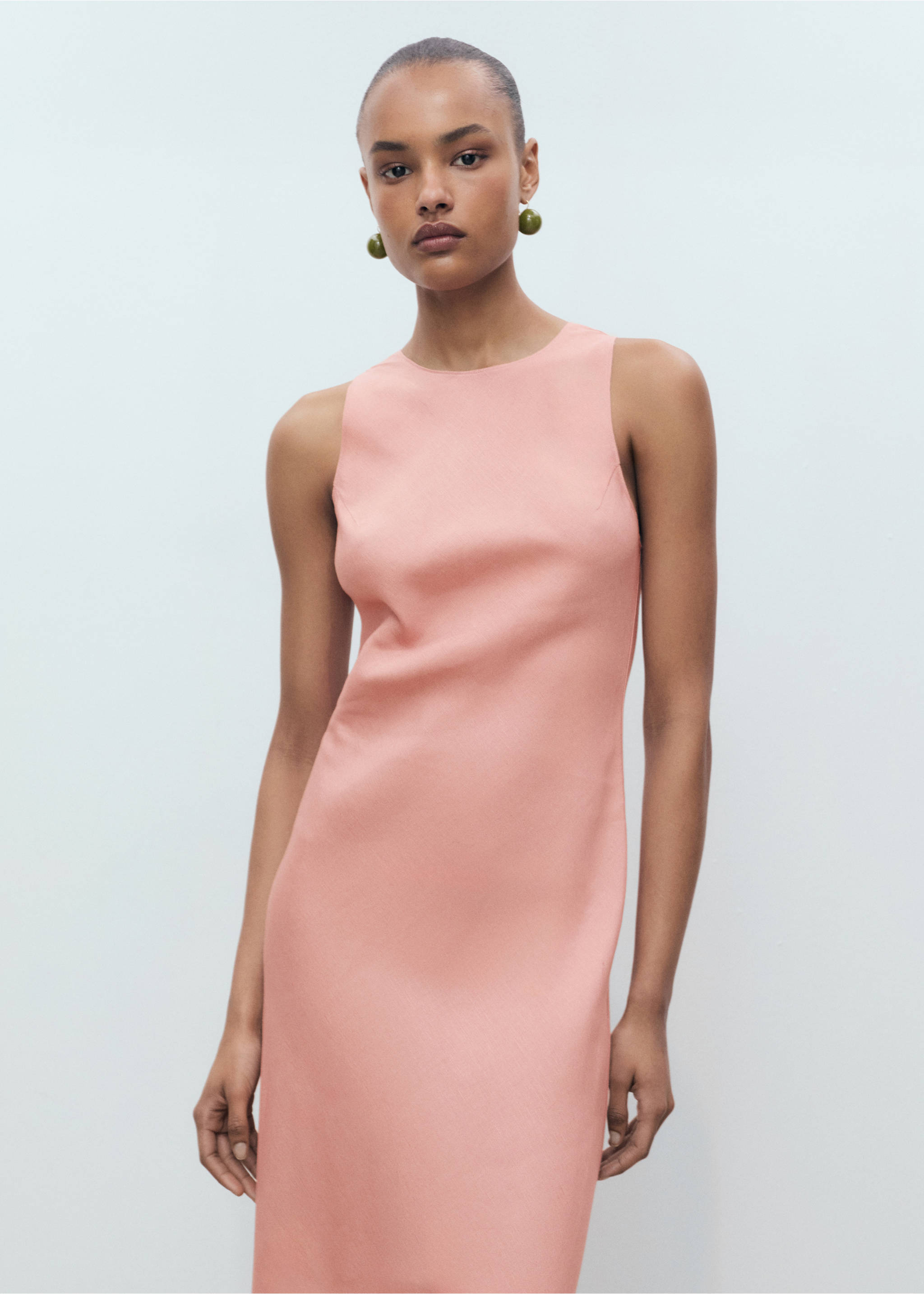 Linen-blend midi dress - Medium plane, Pink. Ref: 17021172-00.