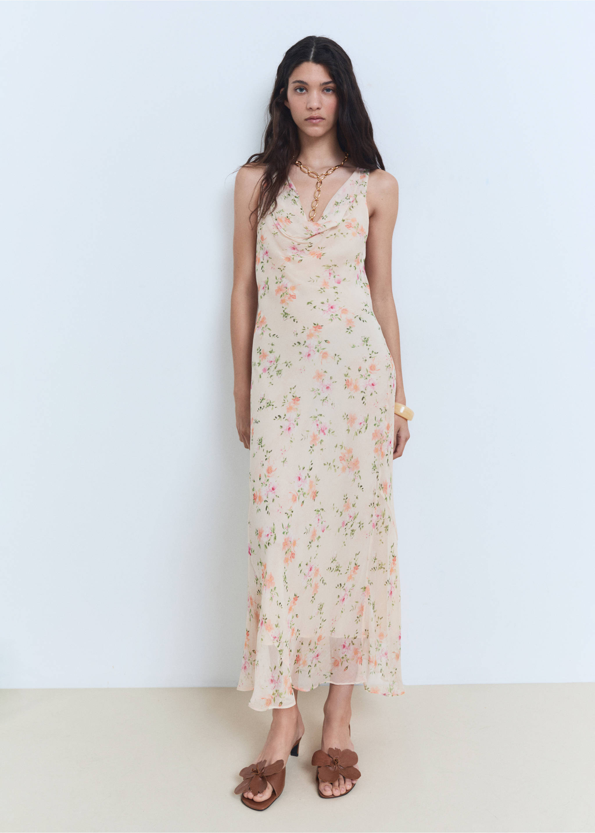Floral-print draped dress - General plane, Salmon. Ref: 17021173-00.