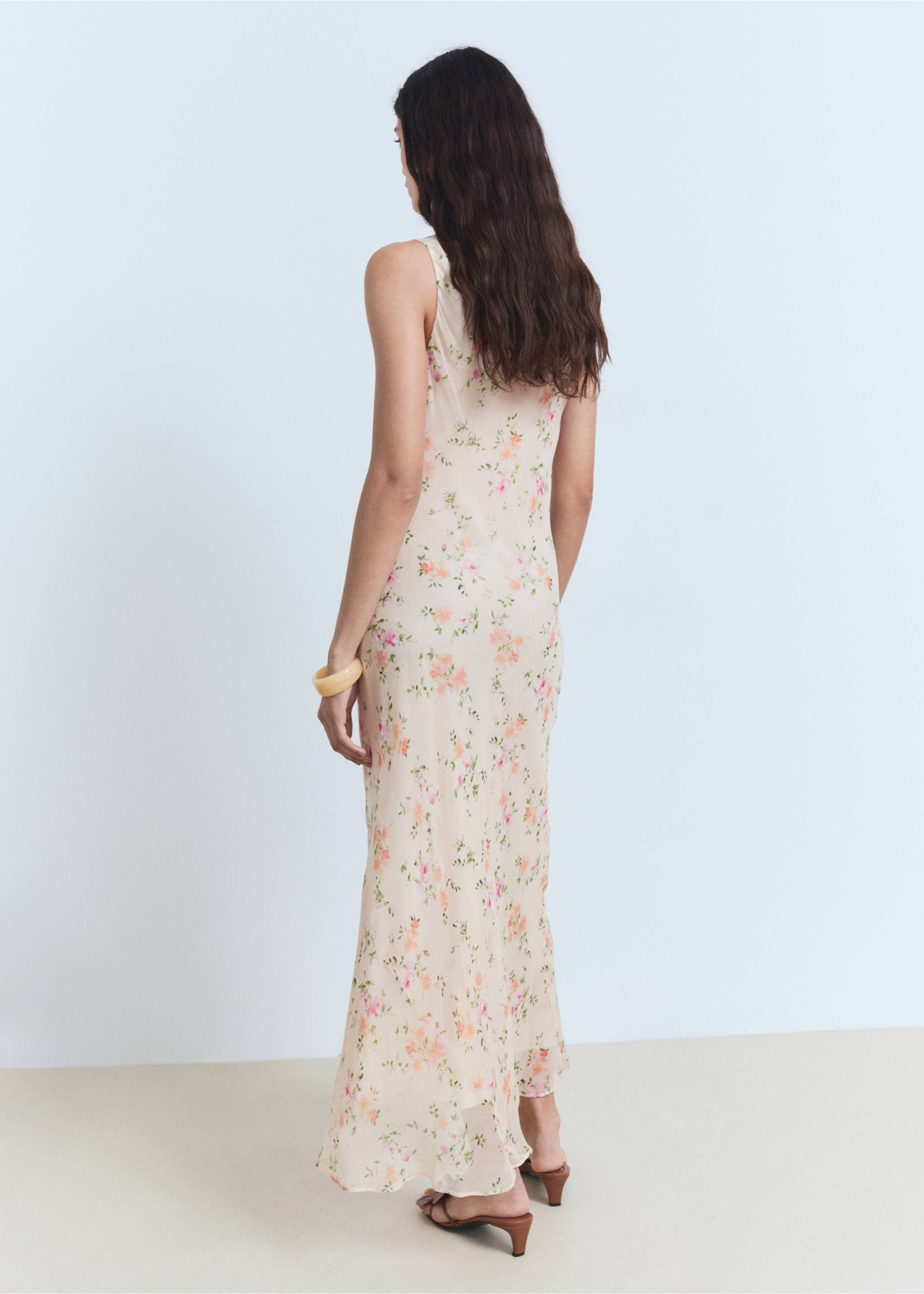 Floral-print draped dress - Reverse of the article, Salmon. Ref: 17021173-00.