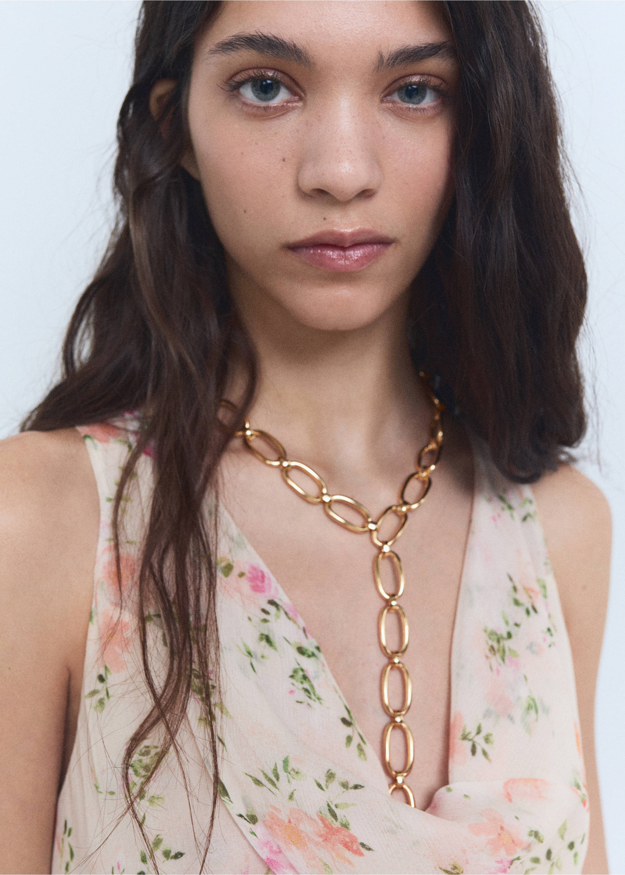 Floral-print draped dress - Details of the article 1, Salmon. Ref: 17021173-00.