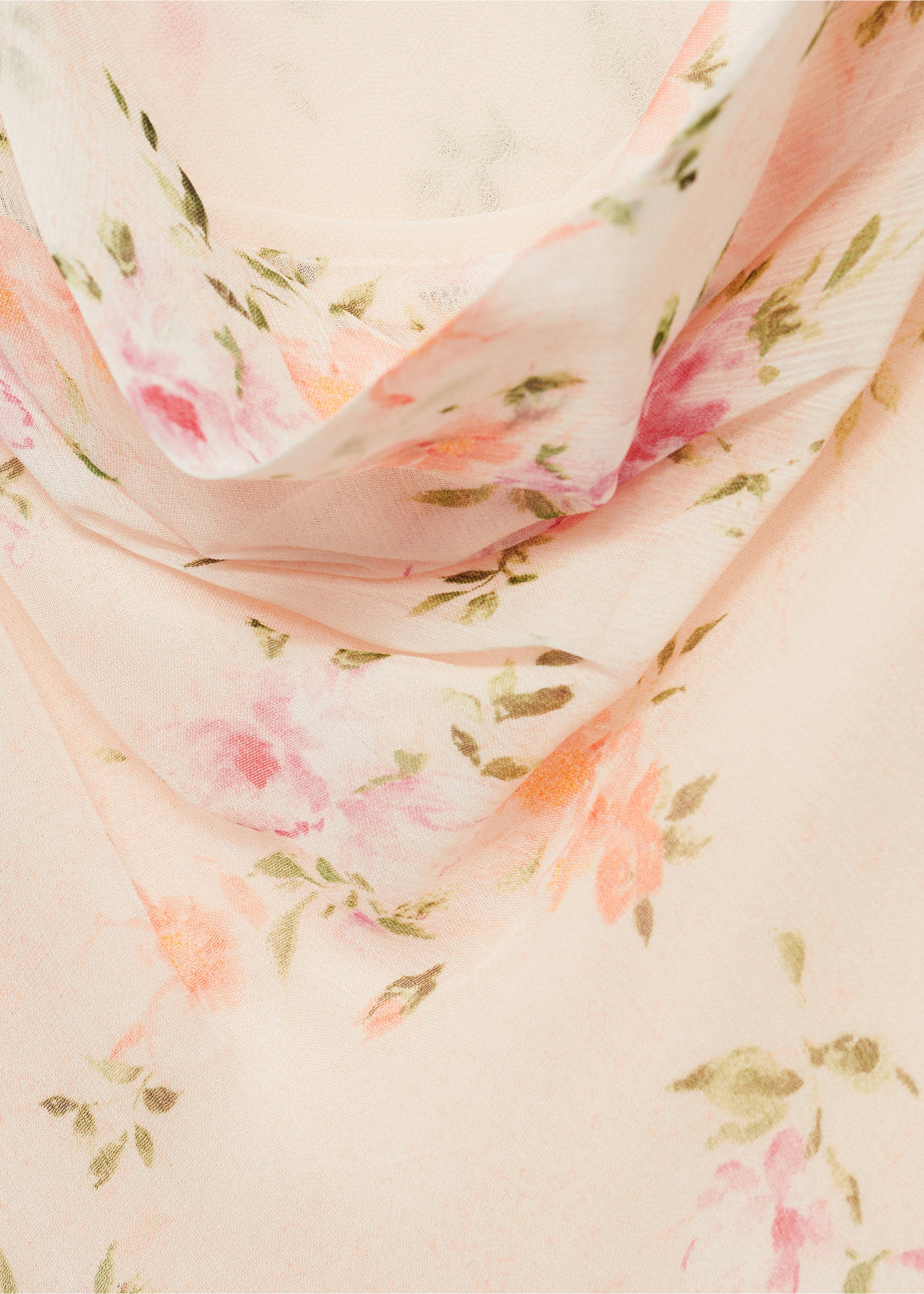 Floral-print draped dress - Details of the article 8, Salmon. Ref: 17021173-00.