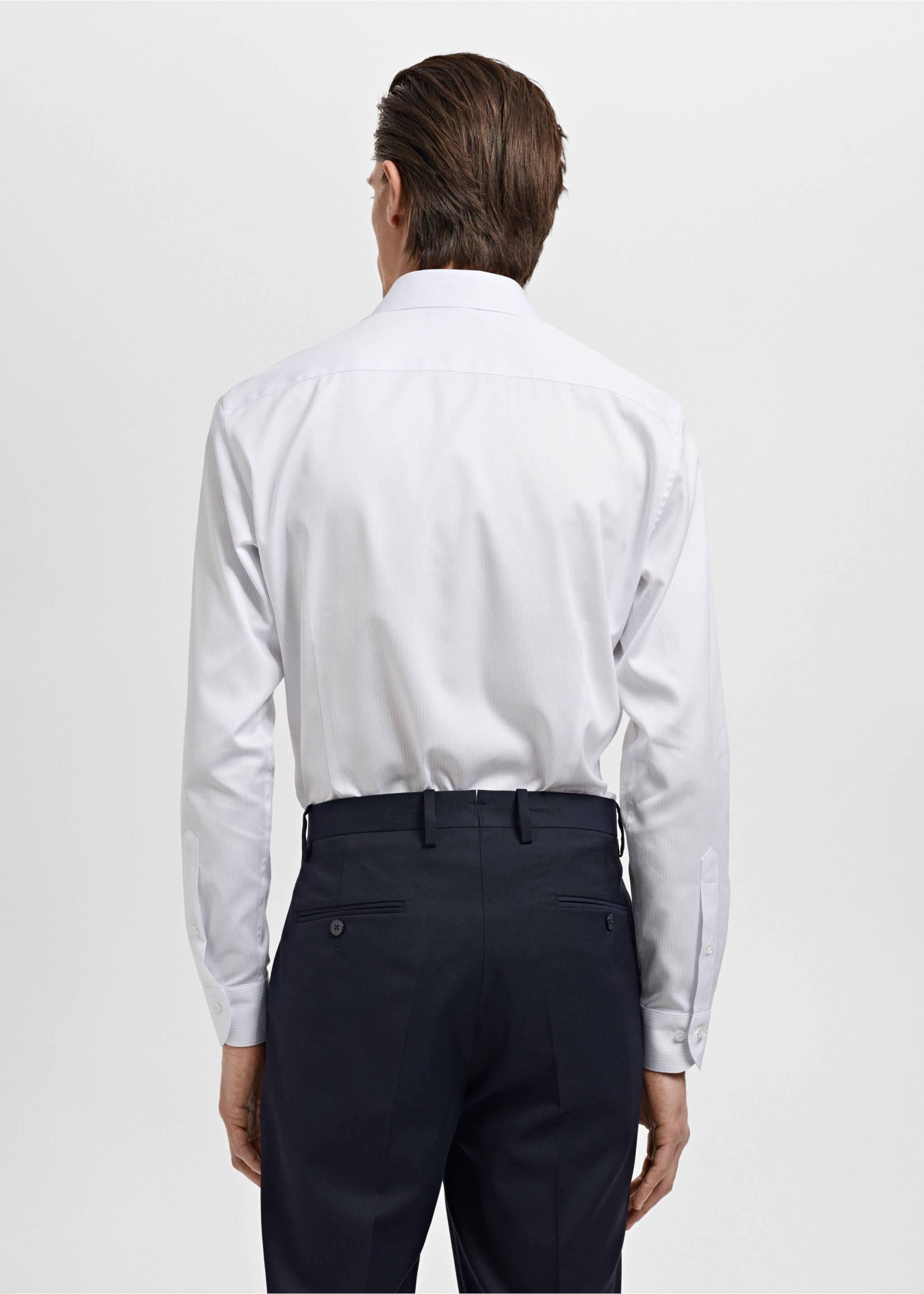 Slim Fit-Anzughemd aus Baumwolle mit Streifen - Rückseite des Artikels, Weiß. Ref: 17021178-00.