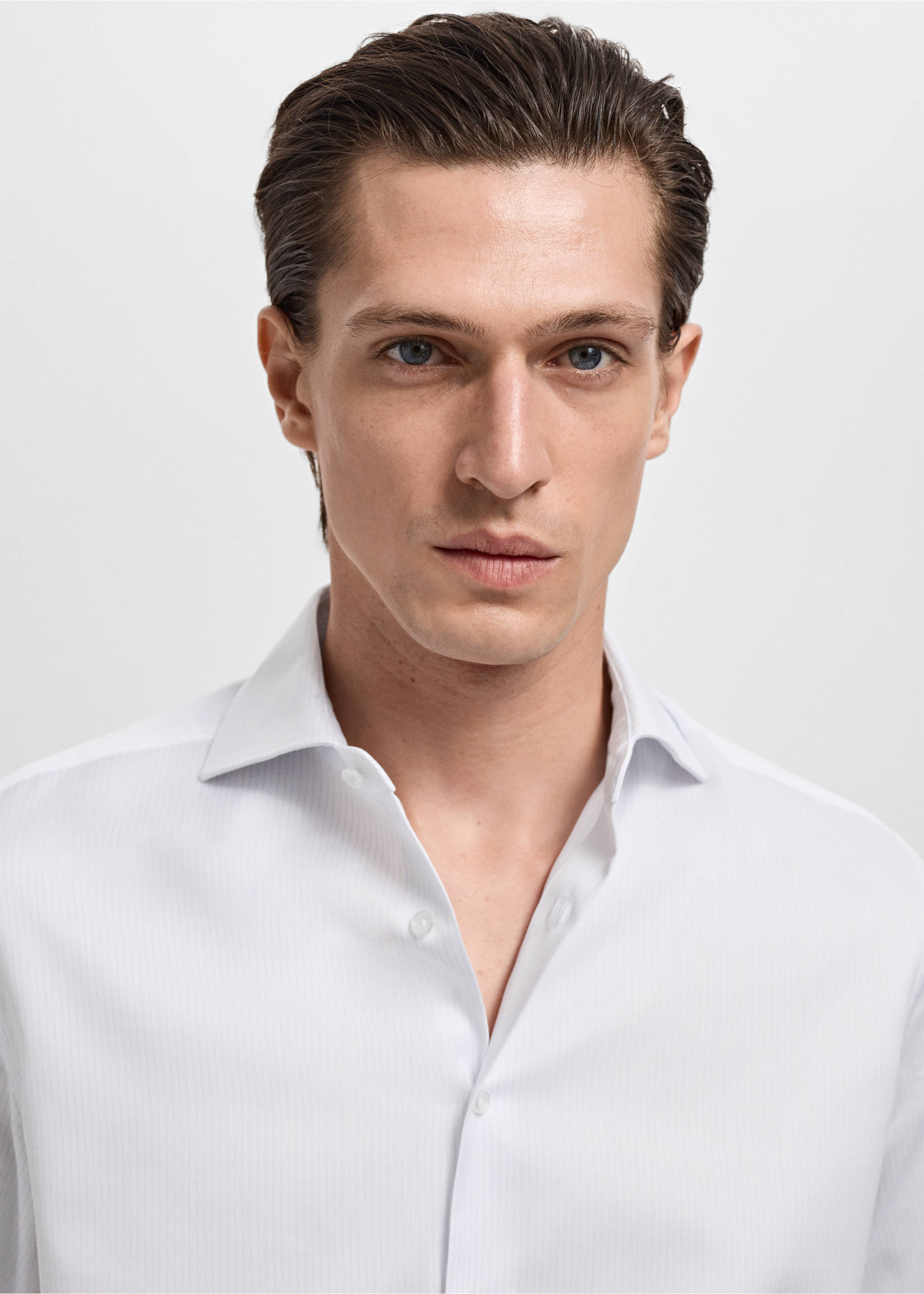 Slim fit cotton striped suit shirt - Details of the article 1, White. Ref: 17021178-00.