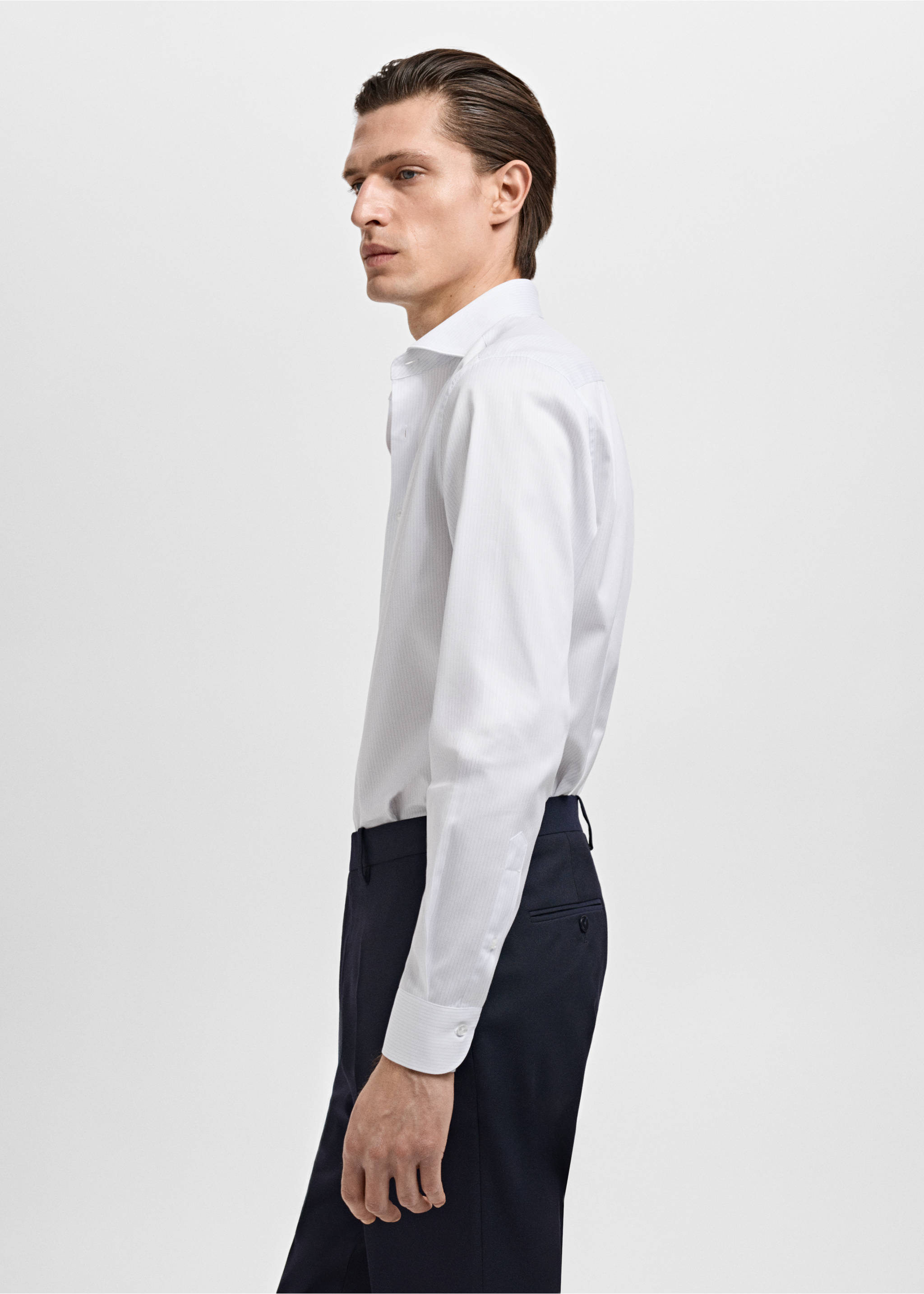 Slim fit cotton striped suit shirt - Details of the article 2, White. Ref: 17021178-00.