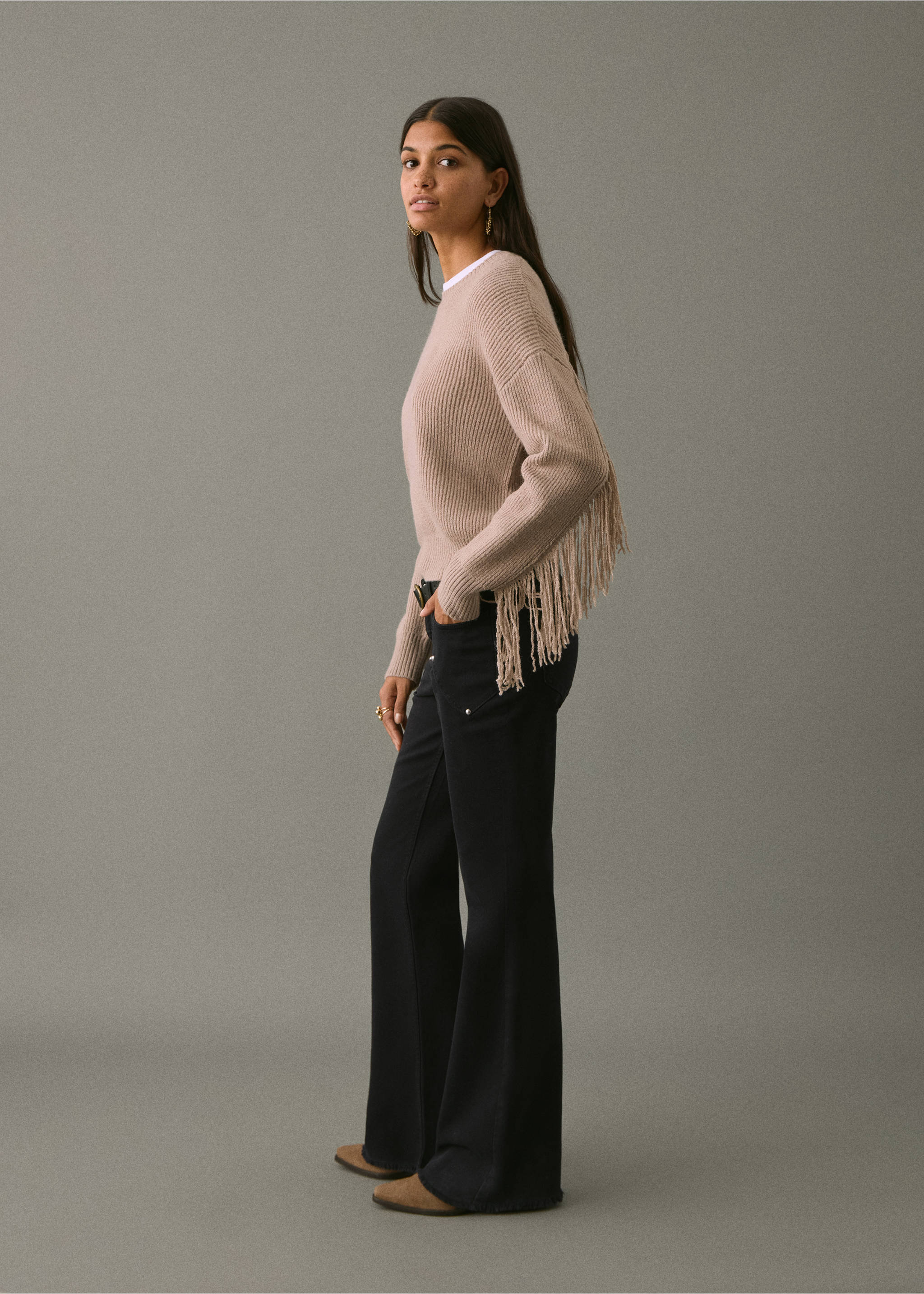 Flared jeans with studs - Medium plane, Black denim. Ref: 17021183-00.
