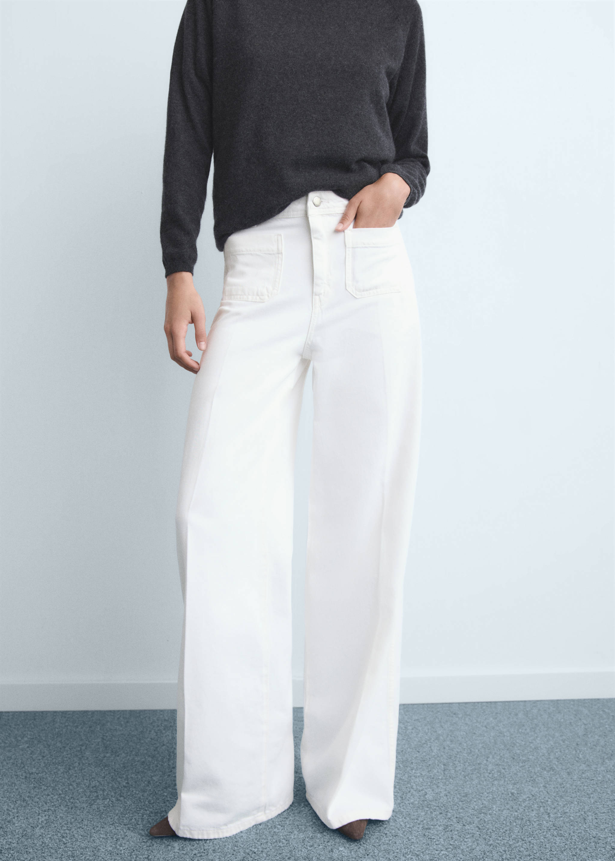 High-waisted wide leg jeans with pockets - Medium plane
