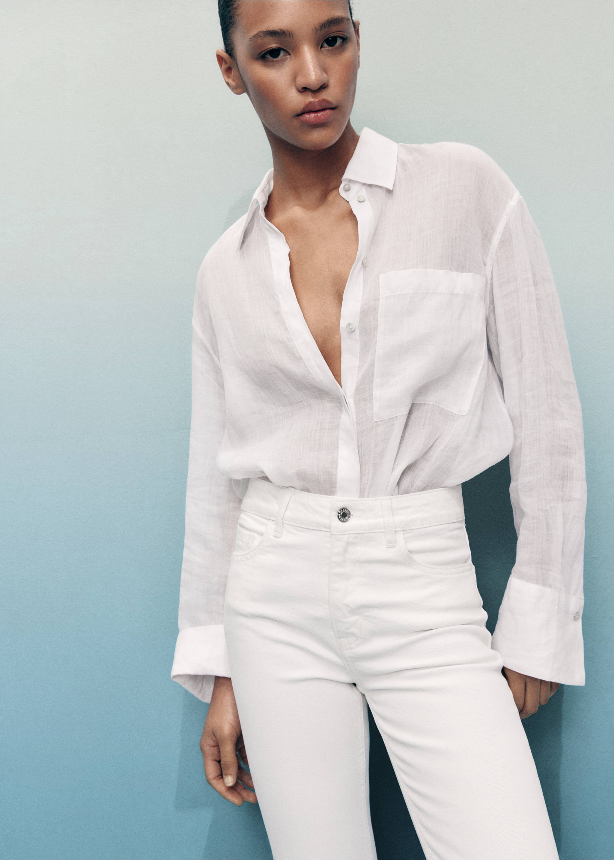 Fiona flared mid-rise jeans - Details of the article 1, White. Ref: 17021189-00.