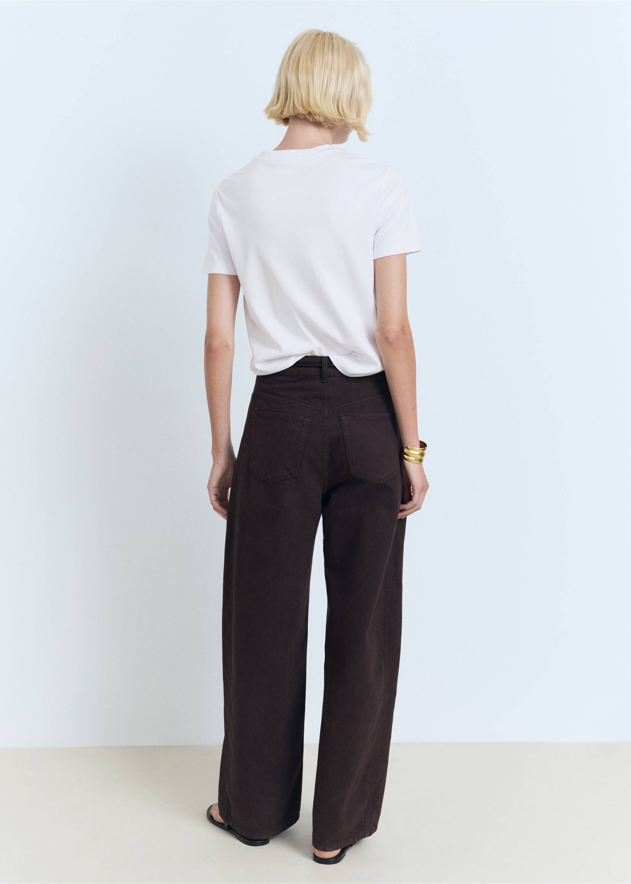 Bavlněné tričko s výstřihem do V - Zadní strana zboží, Bílá. Ref: 17021198-00.