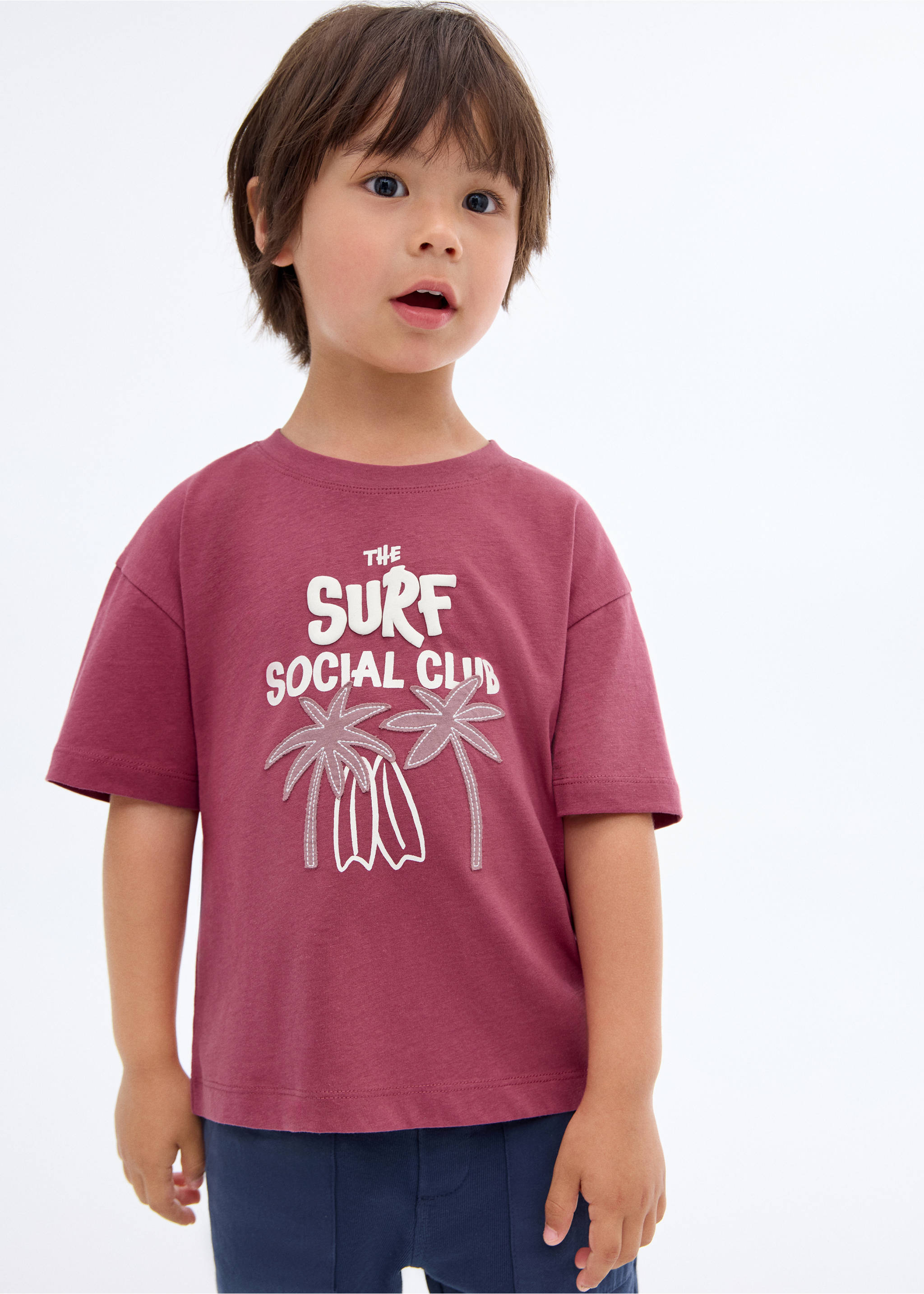 Embroidered detail print t-shirt - Medium plane, Cherry. Ref: 17021206-00.