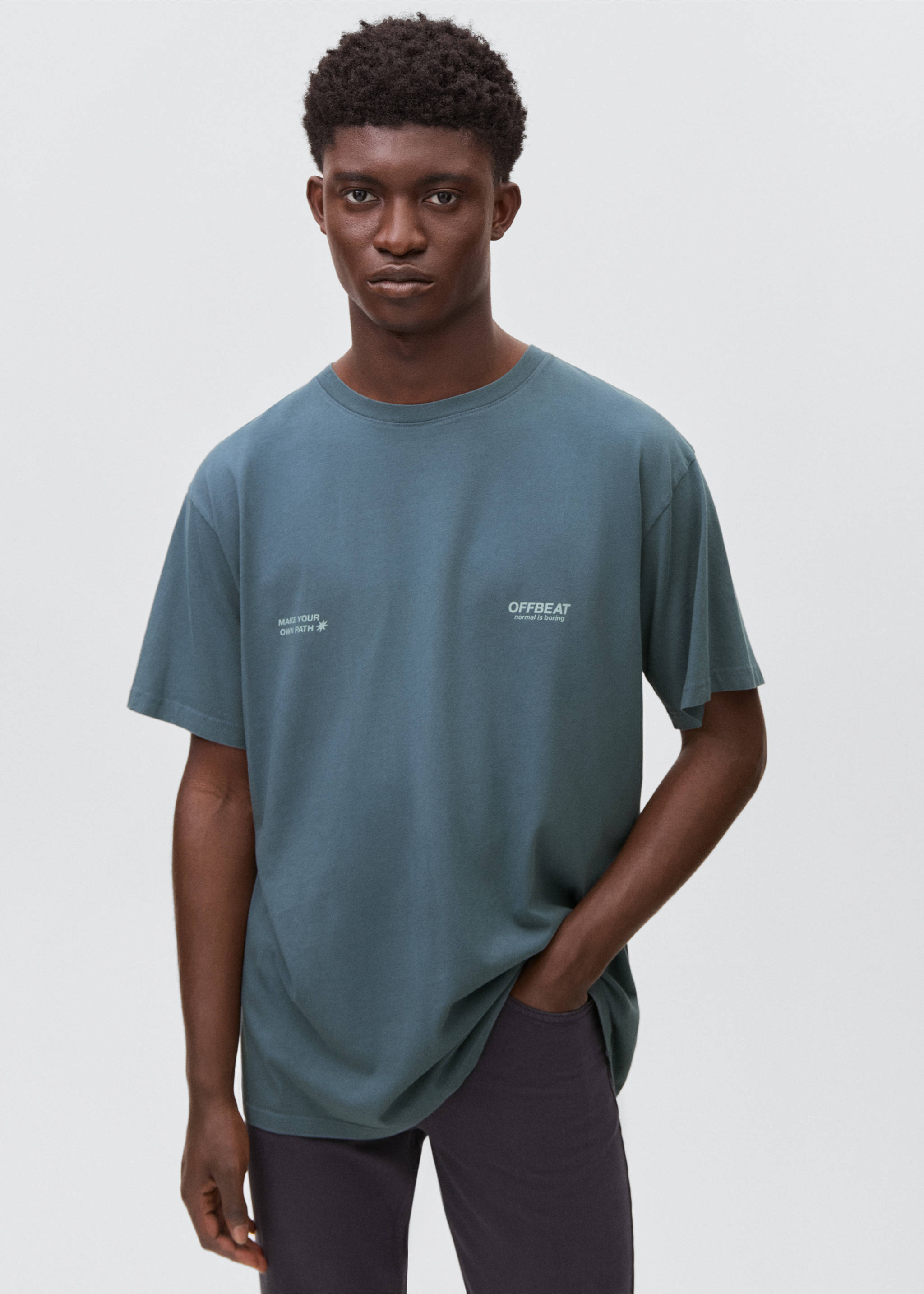 Printed cotton-blend T-shirt - Medium plane, Night Blue. Ref: 17021216-00.