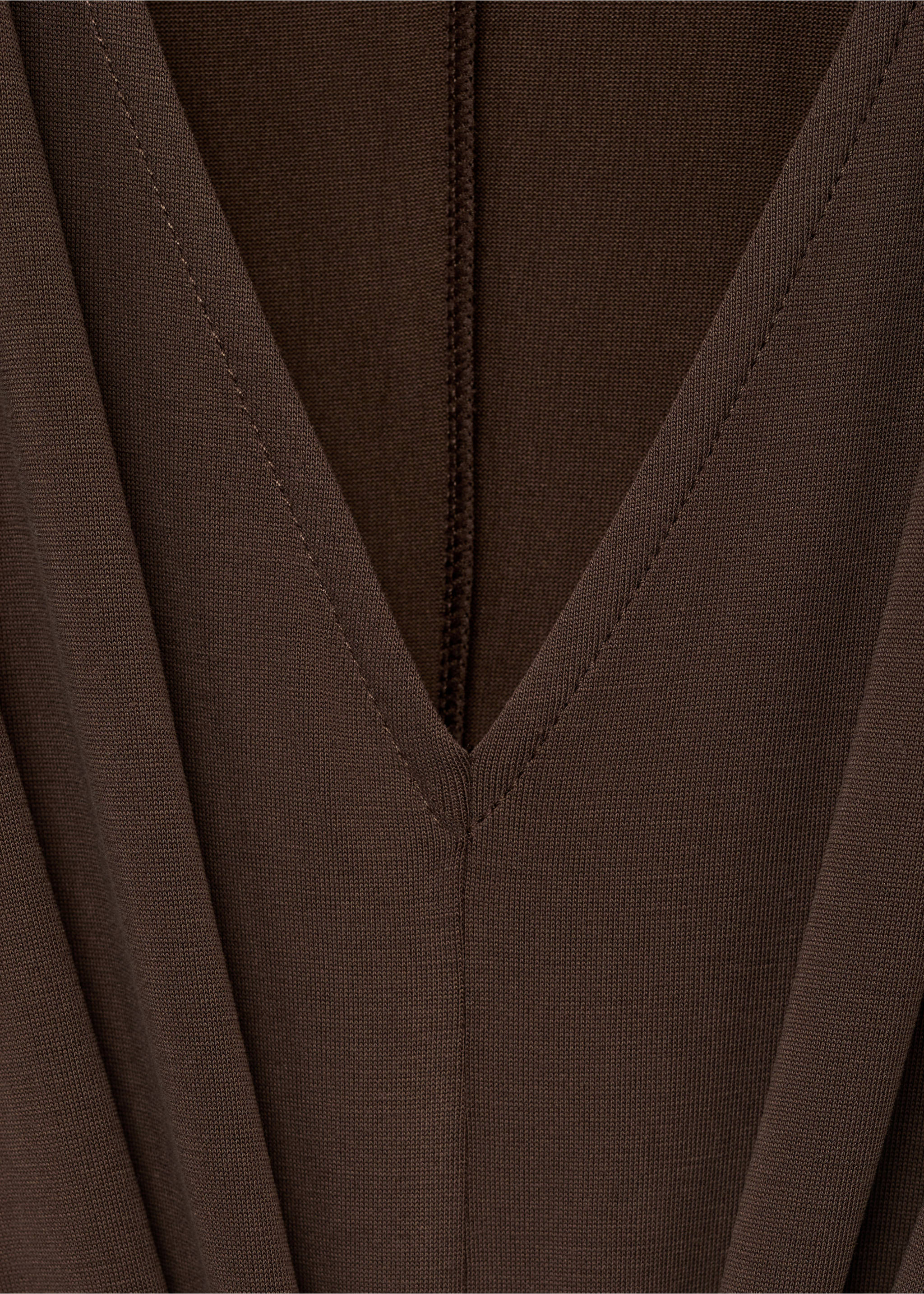 V-neck dress with gathered neckline - Details of the article 0, Brown. Ref: 17021221-00.