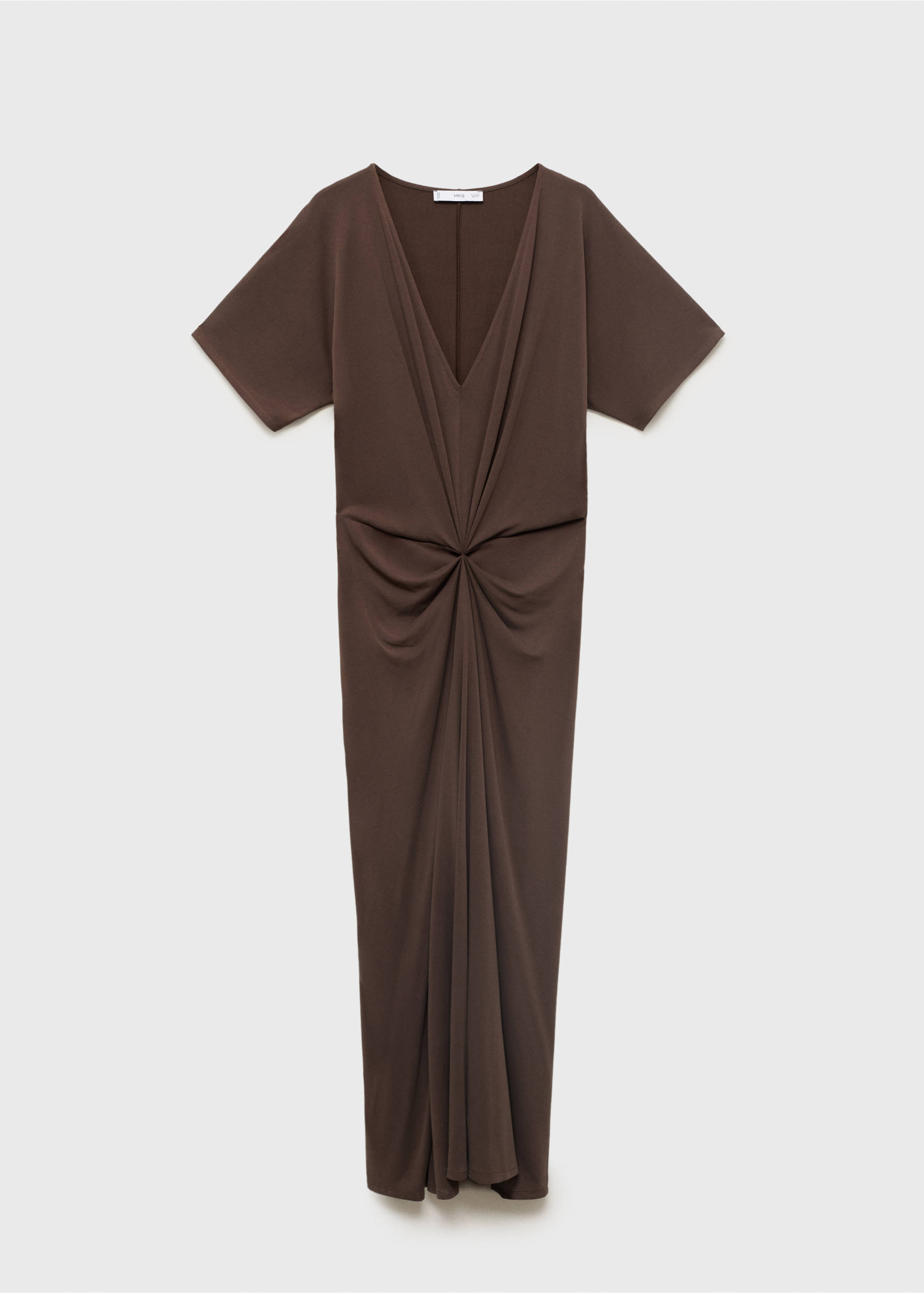 V-neck dress with gathered neckline - Article without model, Brown. Ref: 17021221-00.