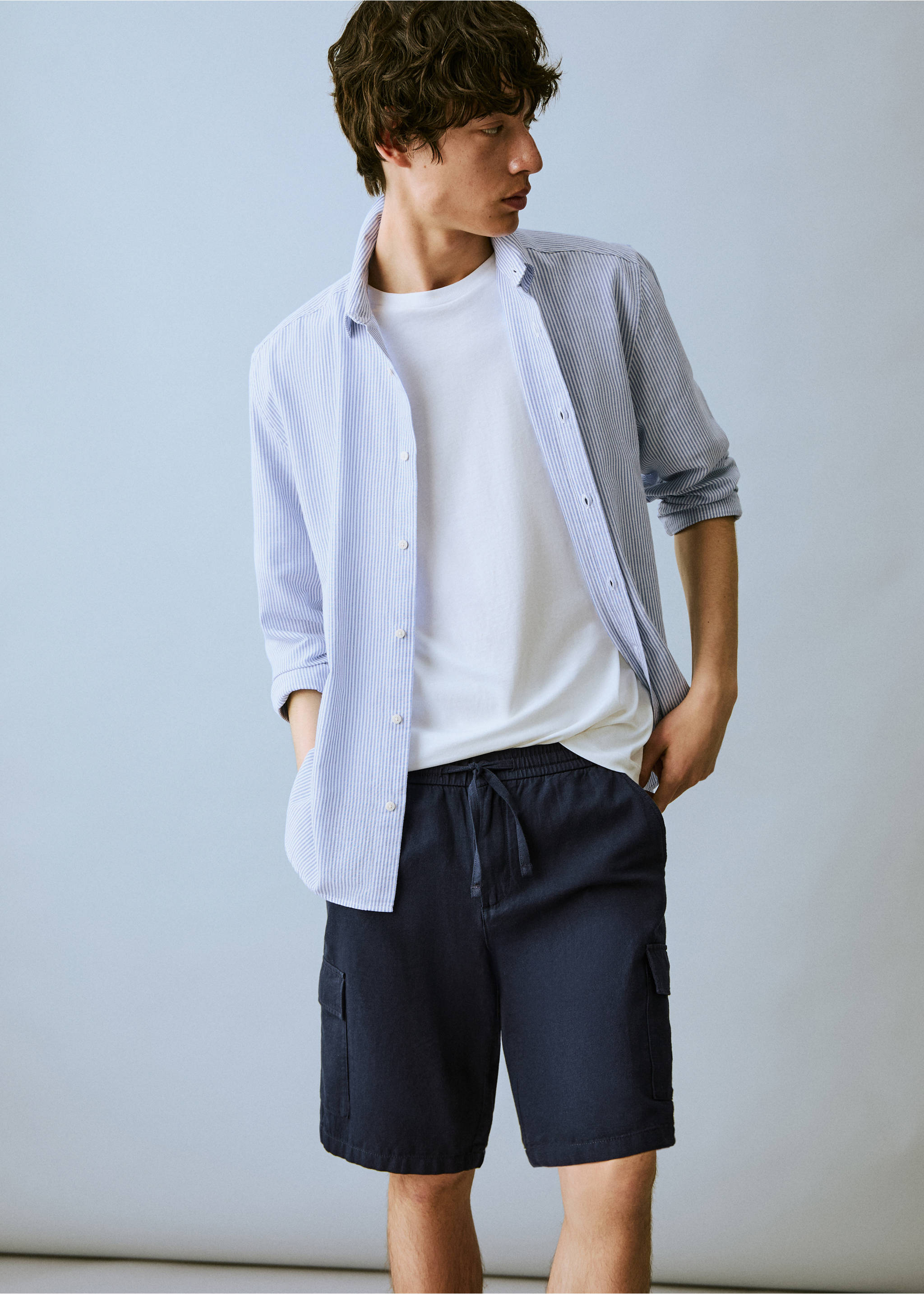 Cargo linen bermuda shorts - Medium plane, Navy. Ref: 17021229-00.