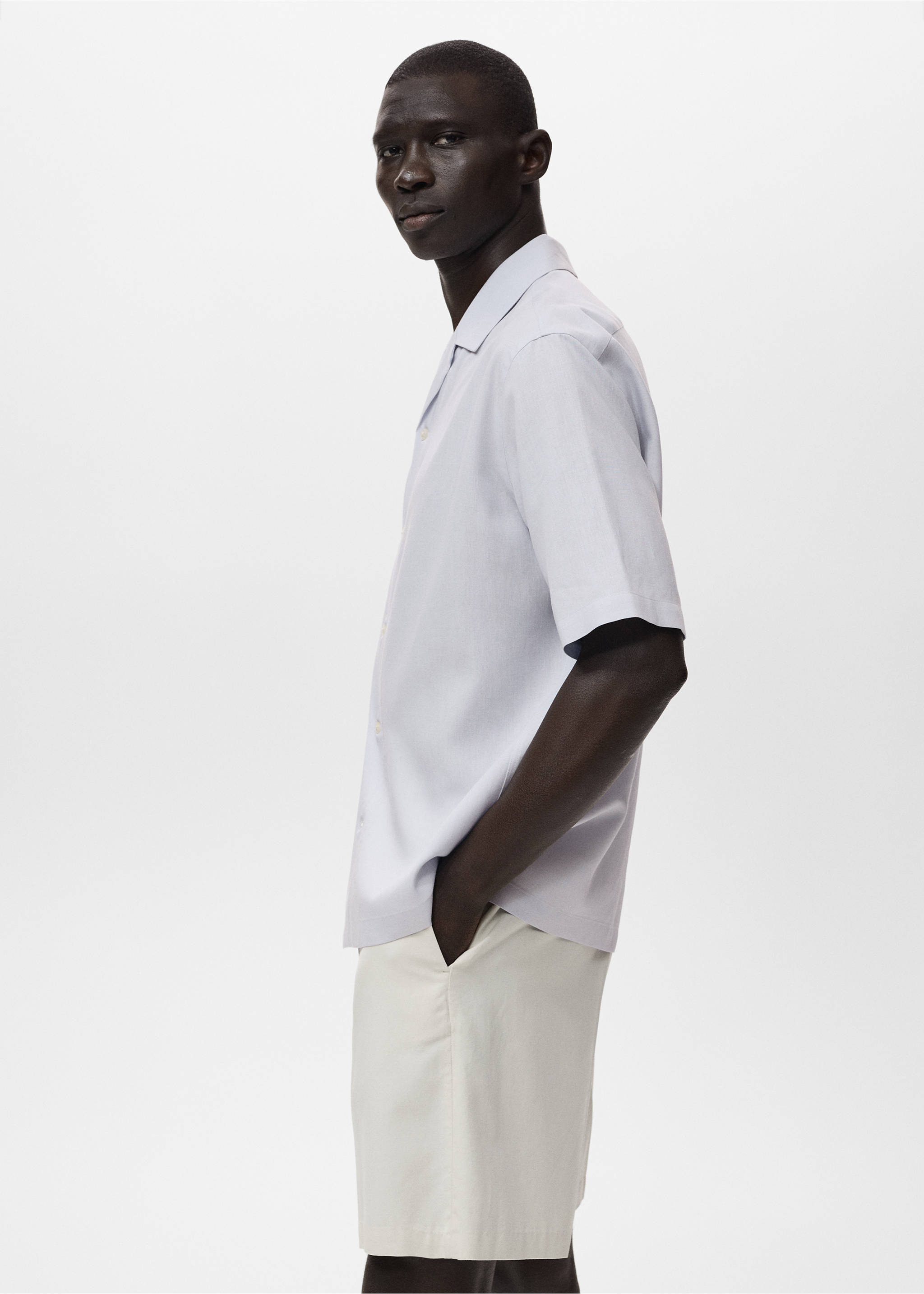 Bowling linen lyocell shirt - Details of the article 2, Sky Blue. Ref: 17021230-00.