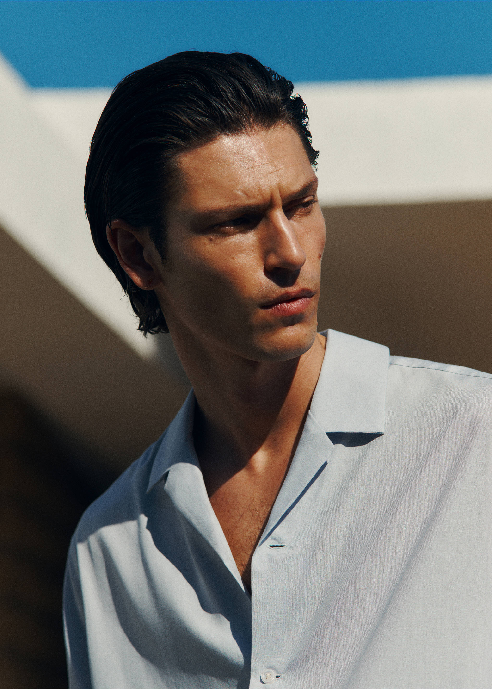Bowling linen lyocell shirt - Details of the article 3, Sky Blue. Ref: 17021230-00.