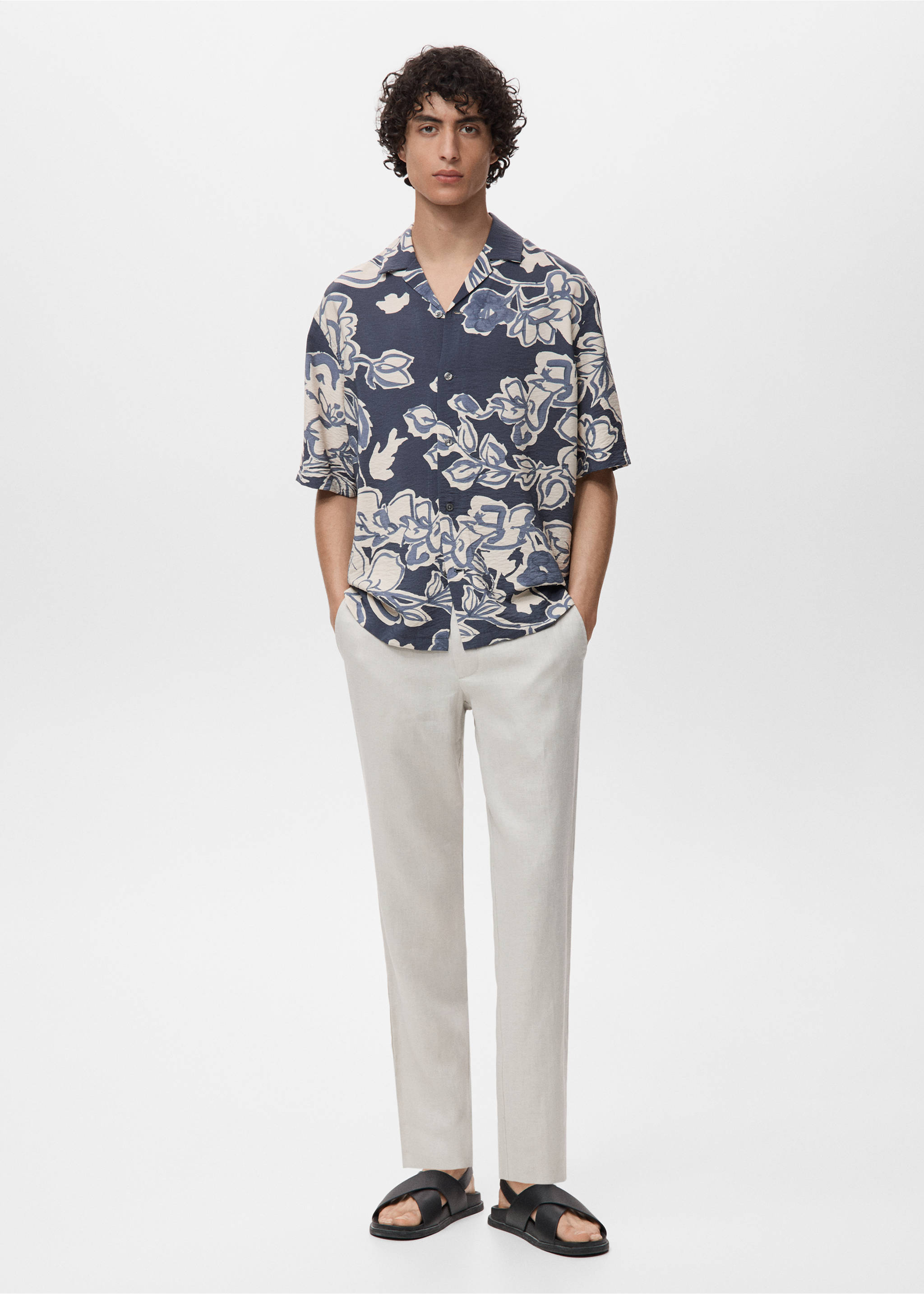 Creased-effect floral shirt - General plane, Navy. Ref: 17021231-00.