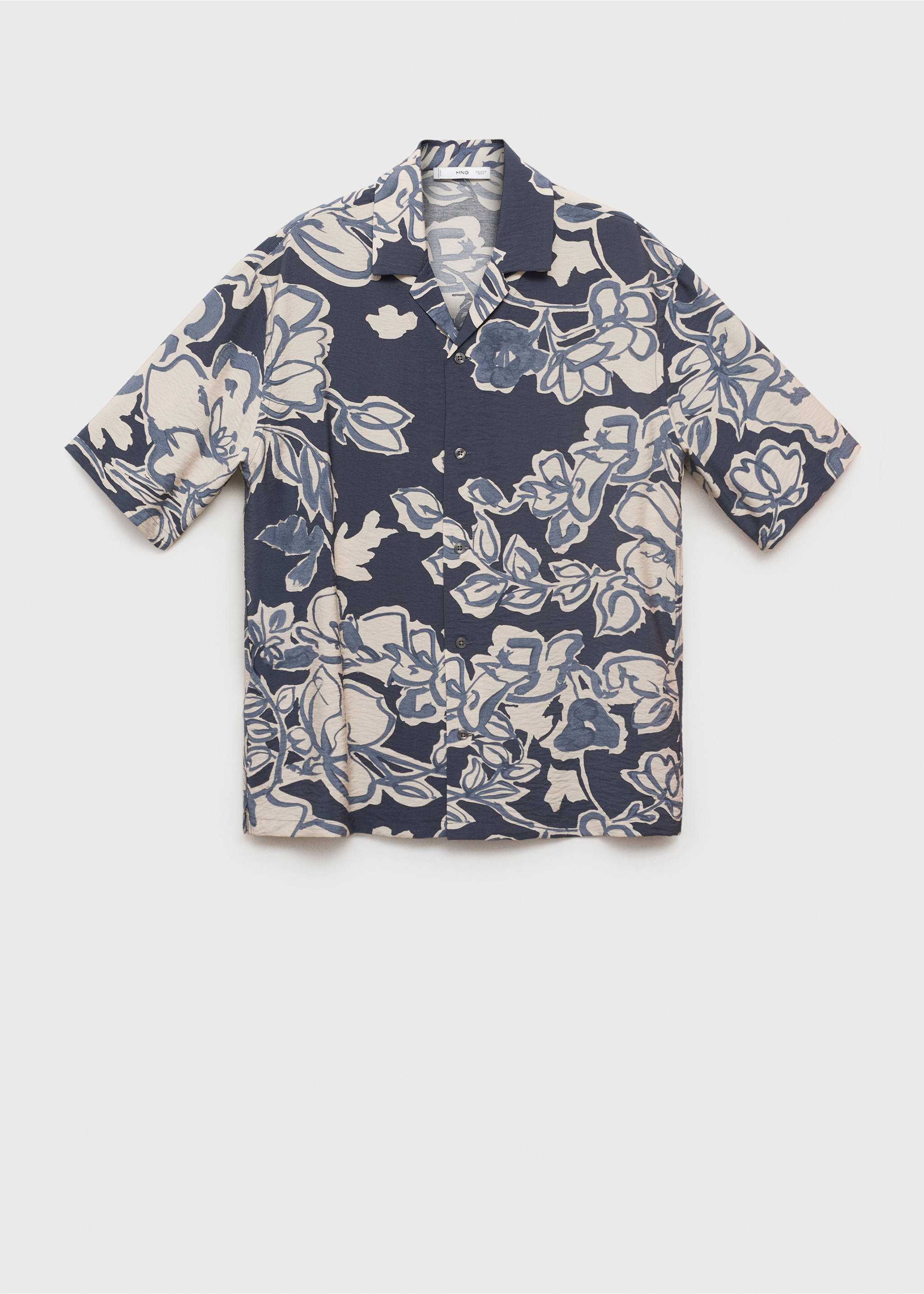 Creased-effect floral shirt - Article without model, Navy. Ref: 17021231-00.