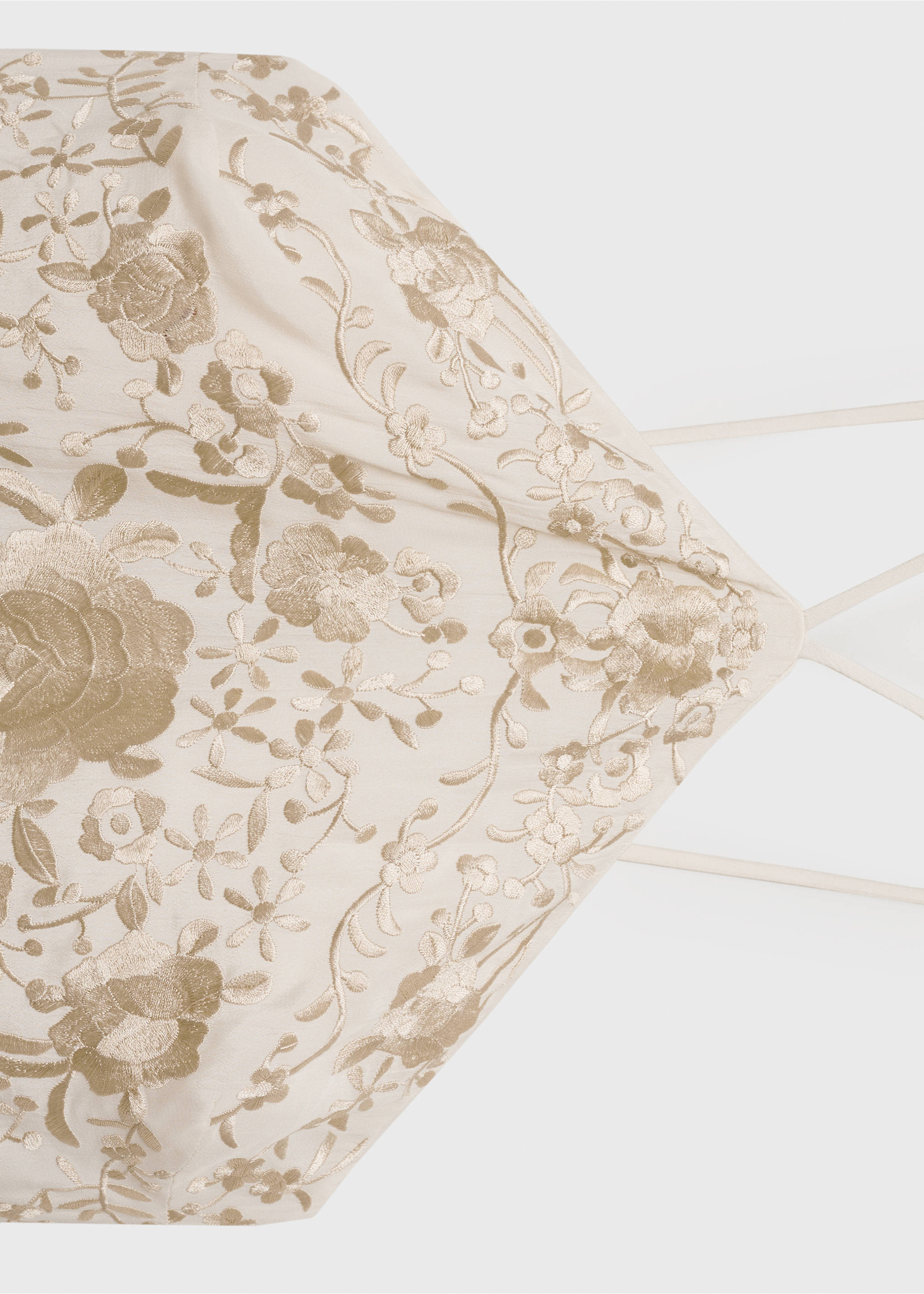 Floral-embroidered dress with fringe detail - Details of the article 8, Ecru. Ref: 17021233-00.