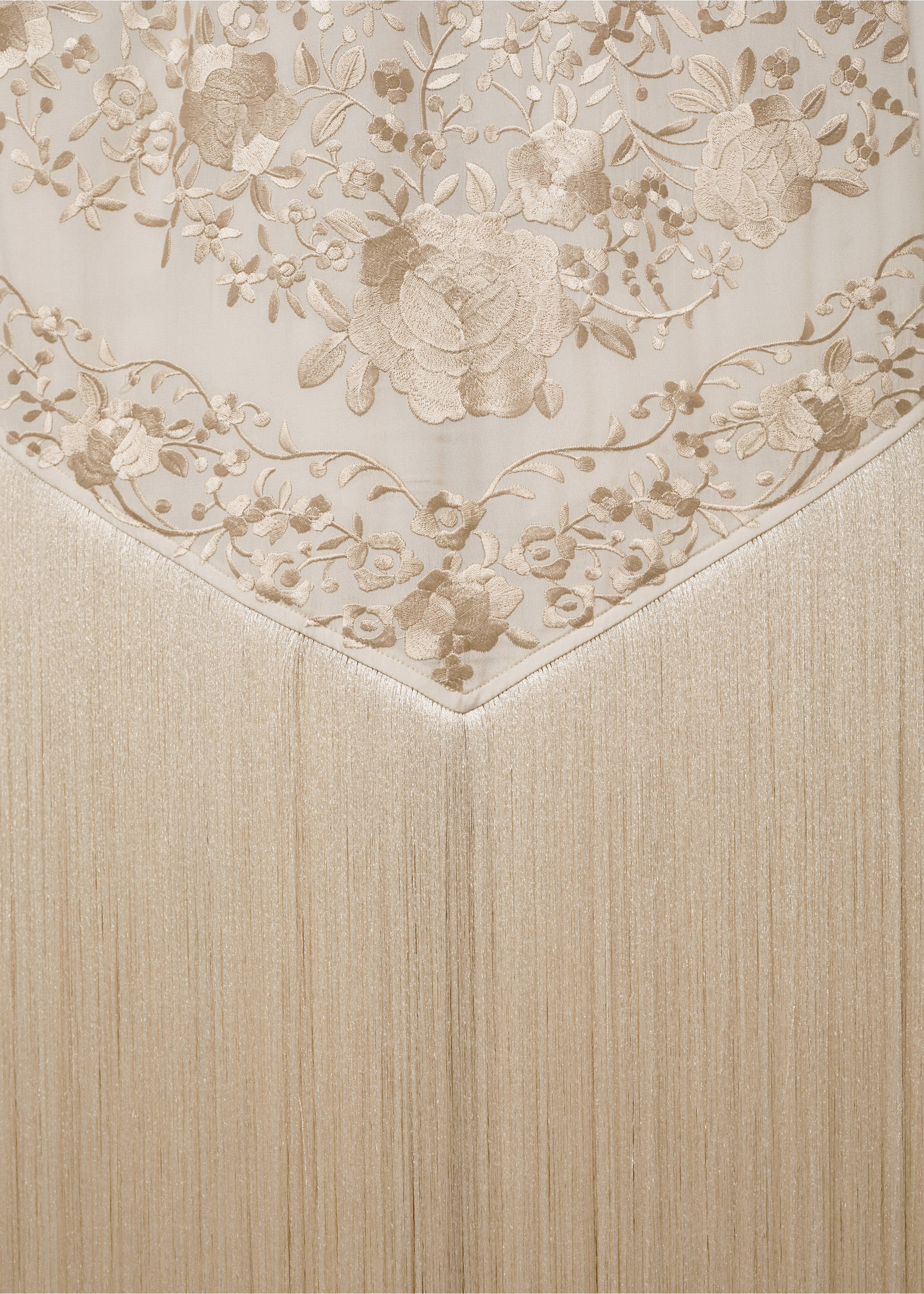 Floral-embroidered dress with fringe detail - Details of the article 0, Ecru. Ref: 17021233-00.