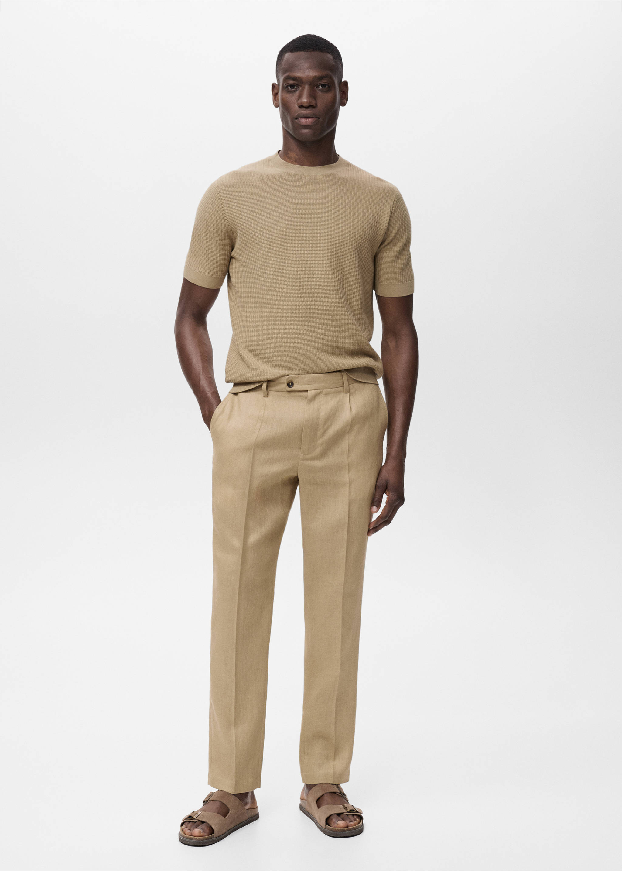 Slim-fit 100% linen trousers - General plane, Beige. Ref: 17021236-00.