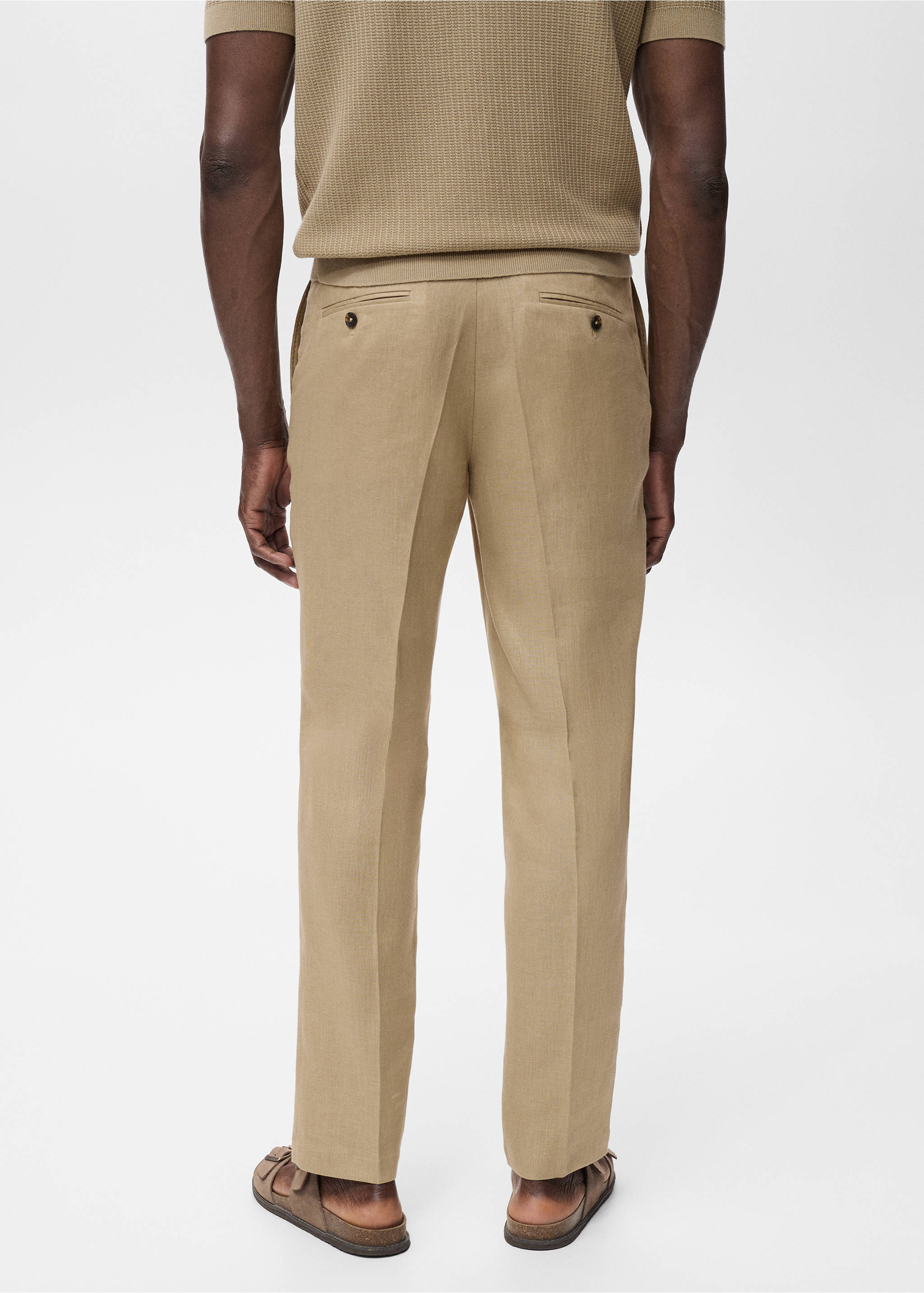 Slim-fit 100% linen trousers - Reverse of the article, Beige. Ref: 17021236-00.