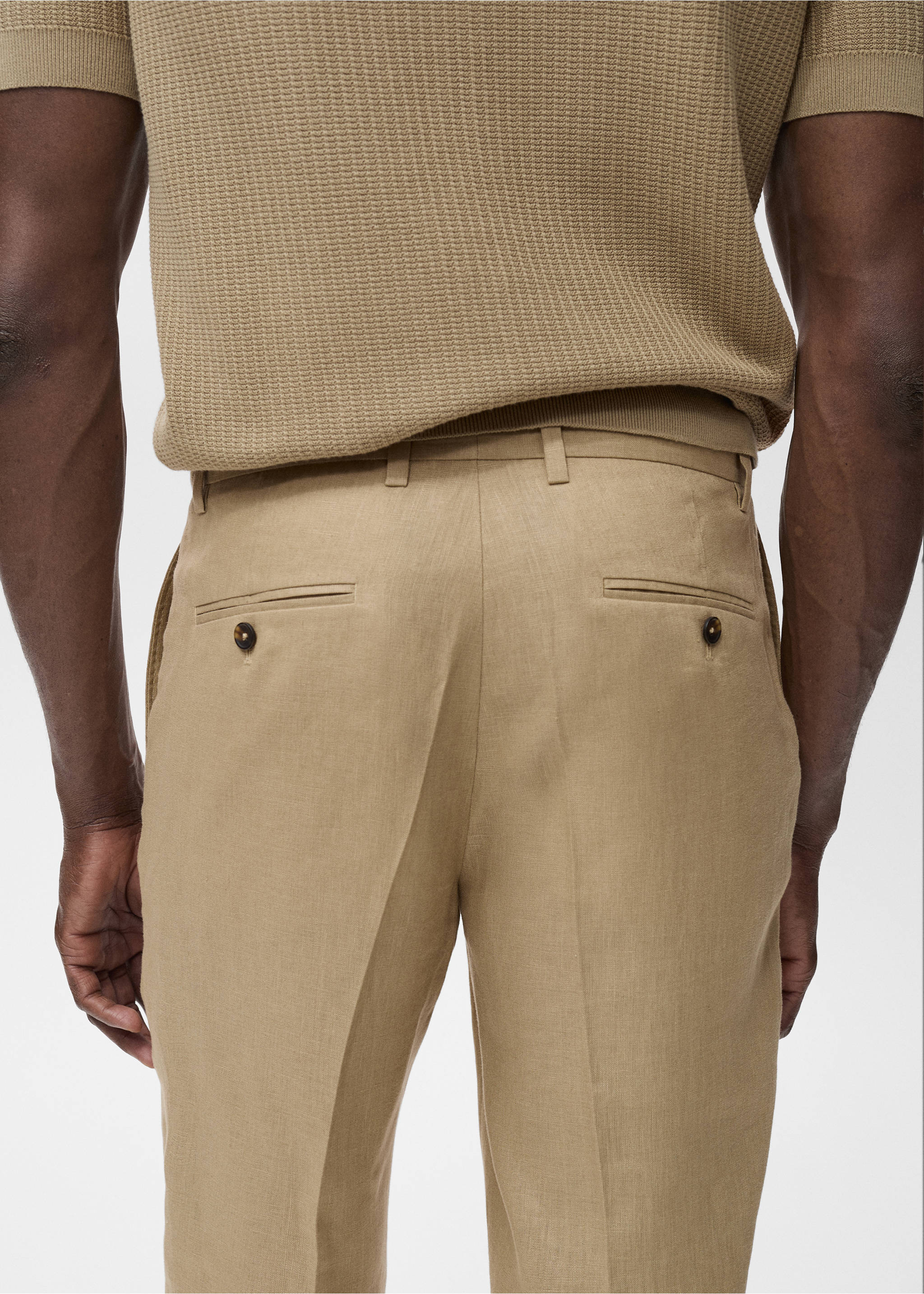 Slim-fit 100% linen trousers - Details of the article 3, Beige. Ref: 17021236-00.