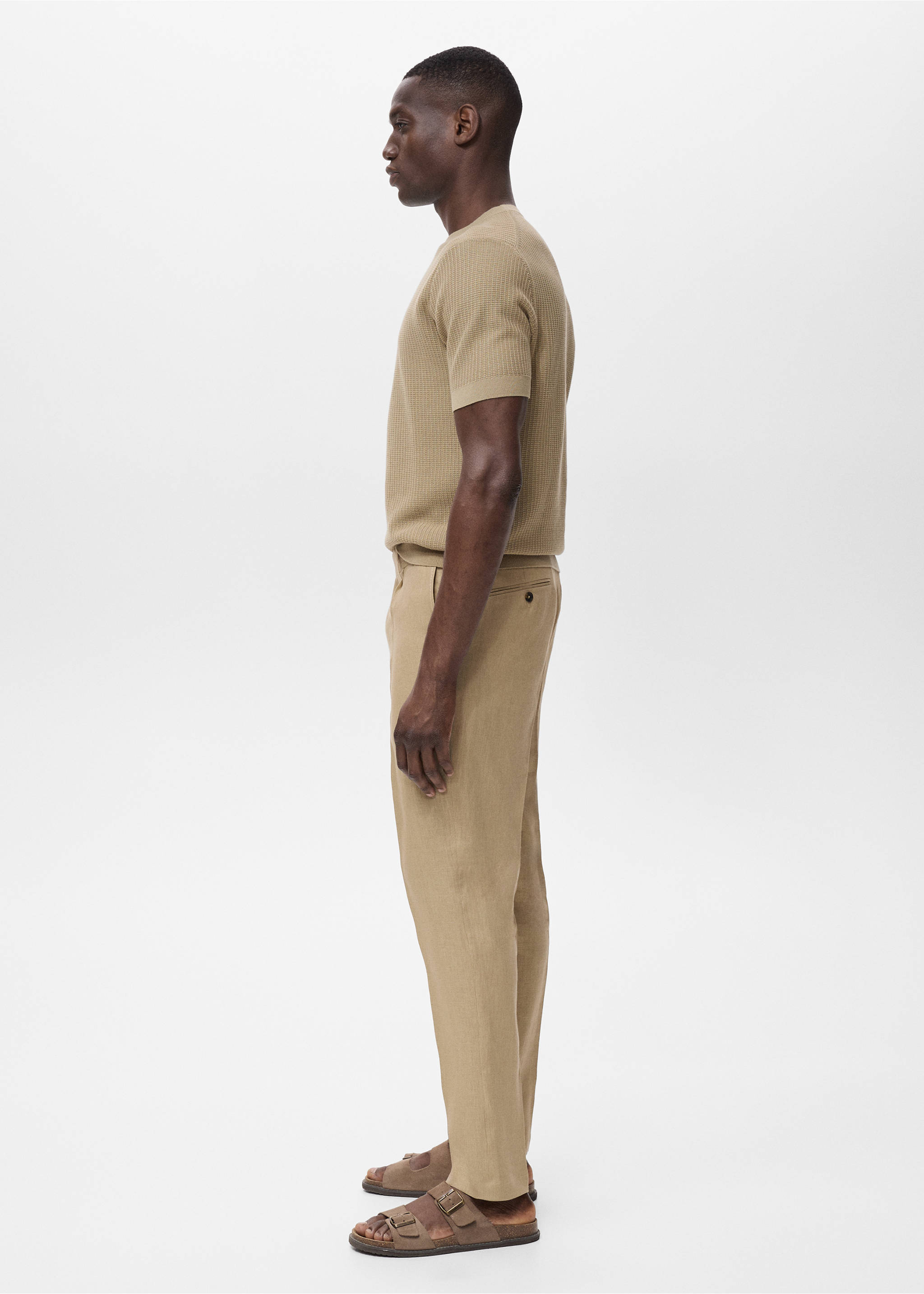 Slim-fit 100% linen trousers - Details of the article 2, Beige. Ref: 17021236-00.