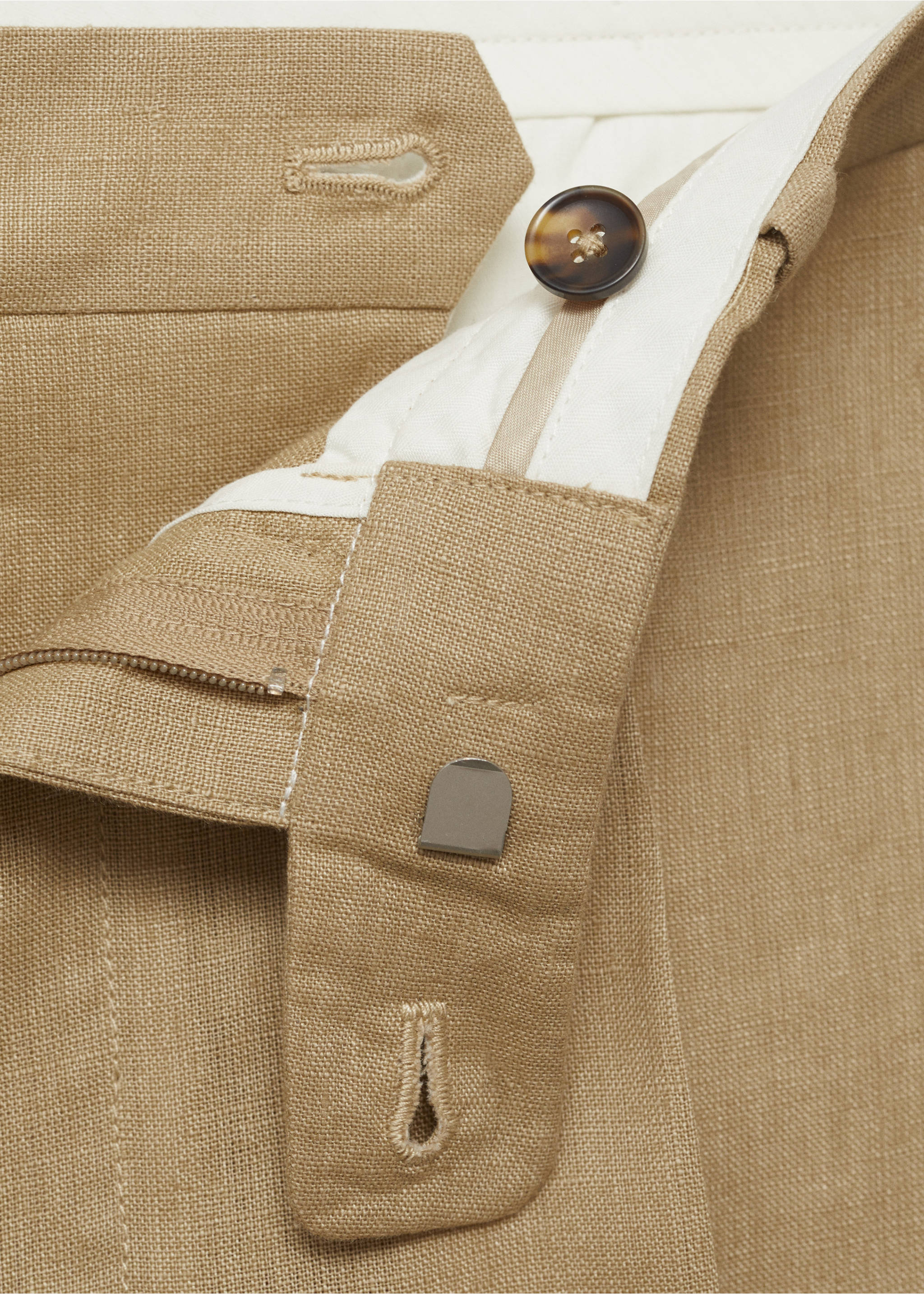 Slim-fit 100% linen trousers - Details of the article 8, Beige. Ref: 17021236-00.
