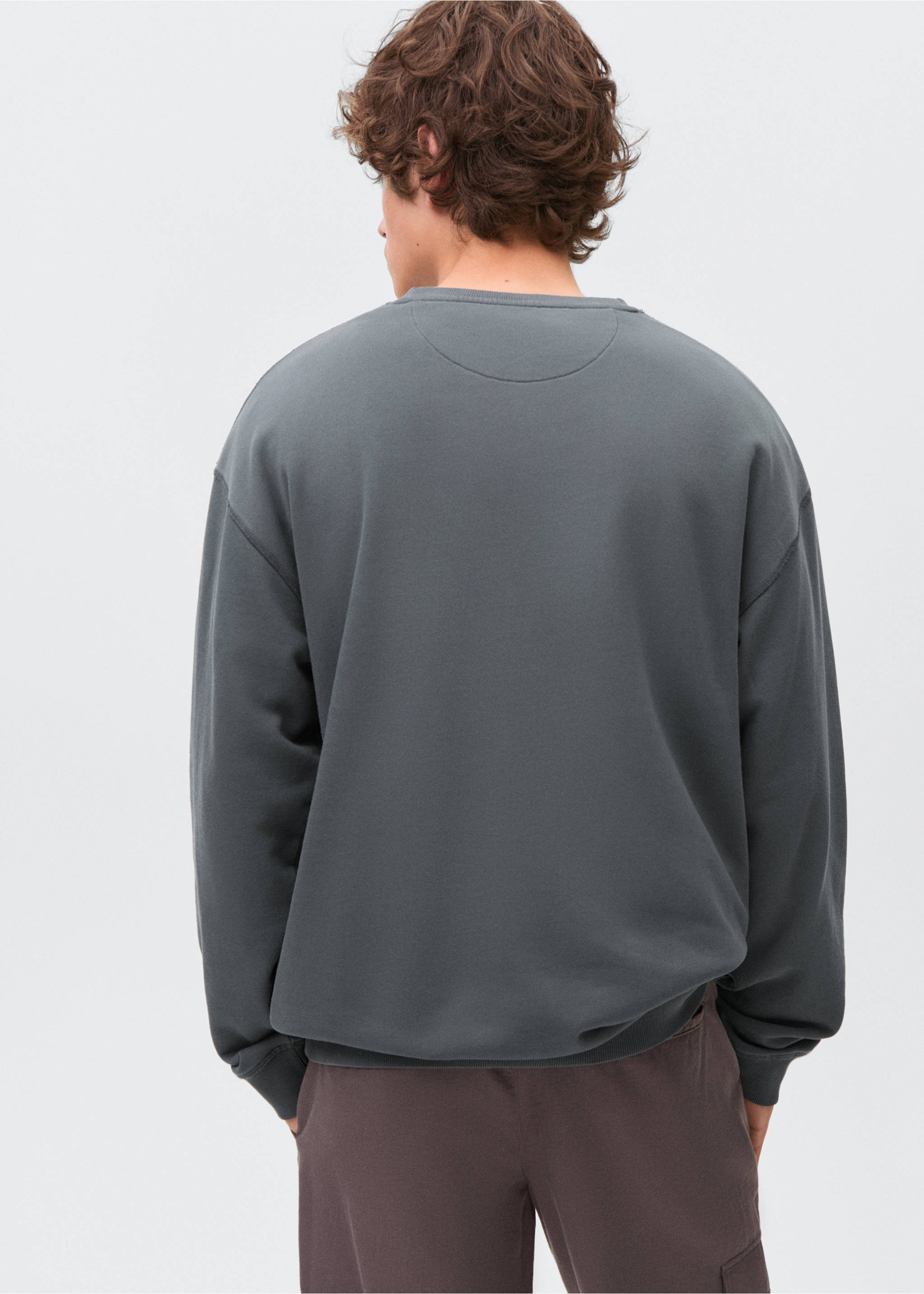 Basic-Baumwollsweatshirt - Rückseite des Artikels, Anthrazit. Ref: 17021239-00.