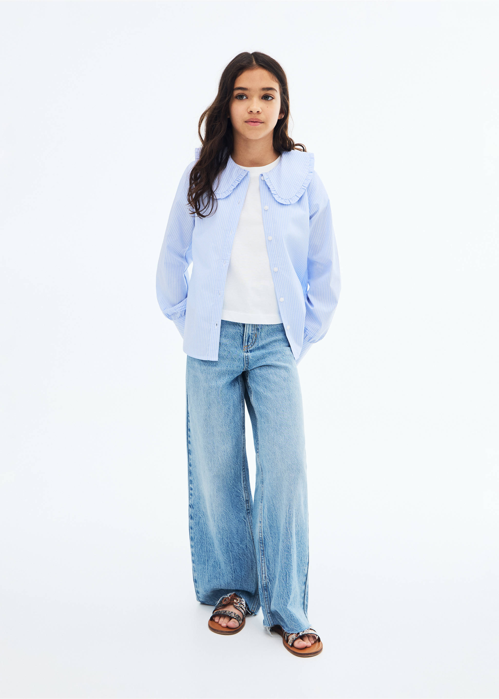 Wideleg low frayed hem jeans - General plane, Medium Blue. Ref: 17021247-00.
