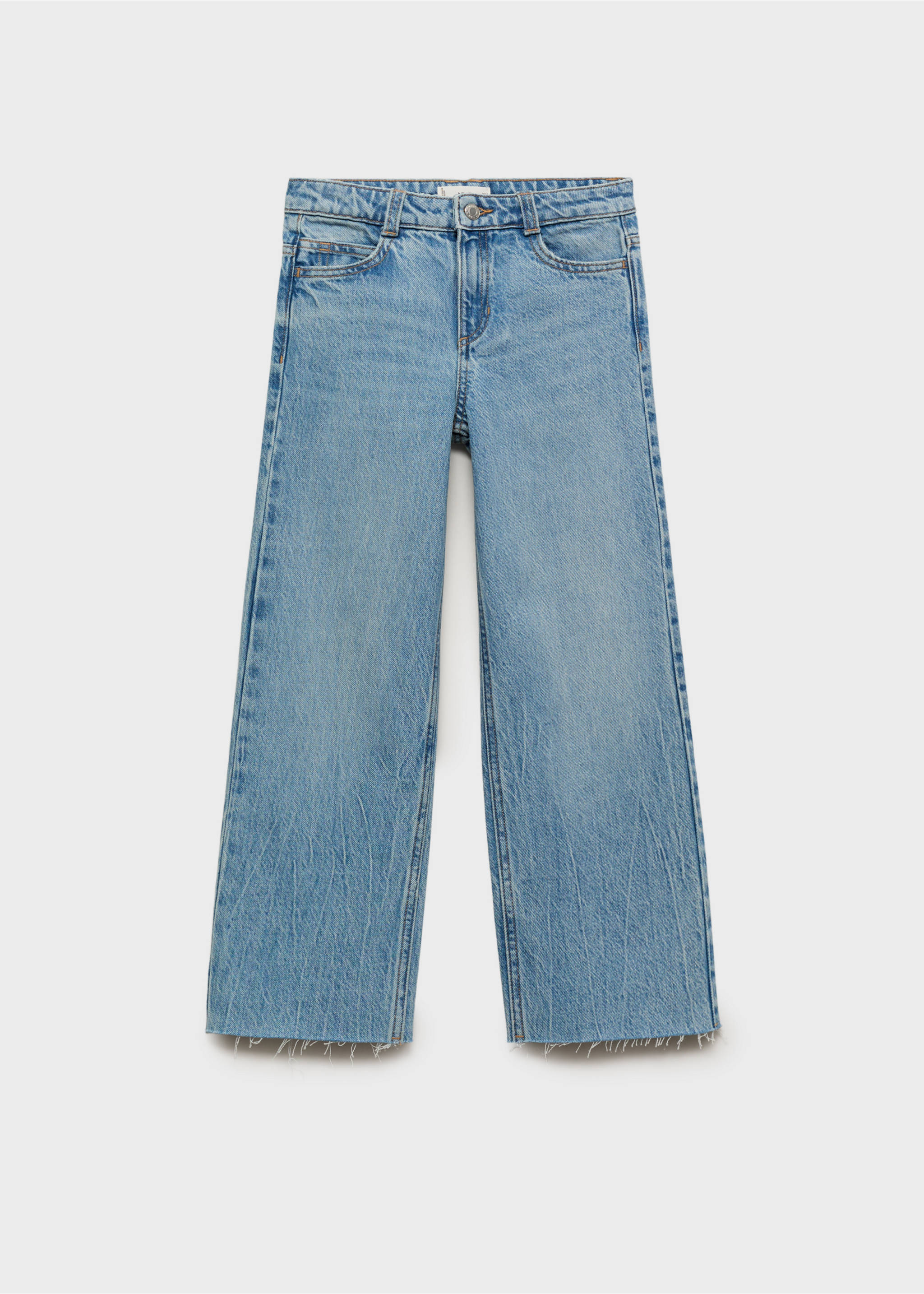 Wideleg low frayed hem jeans - Article without model, Medium Blue. Ref: 17021247-00.