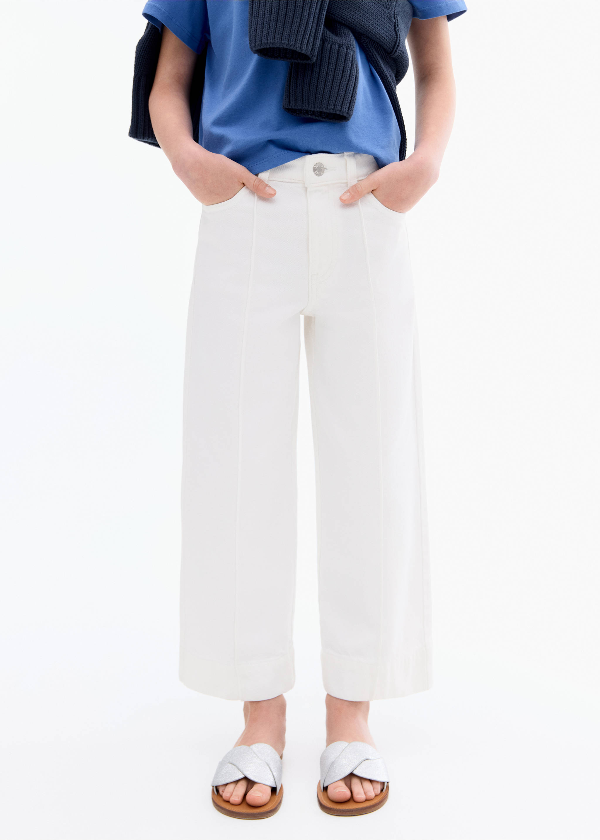 Jean style jupe-culotte détail couture - Détail de l'article 3, Blanc. Ref: 17021249-00.